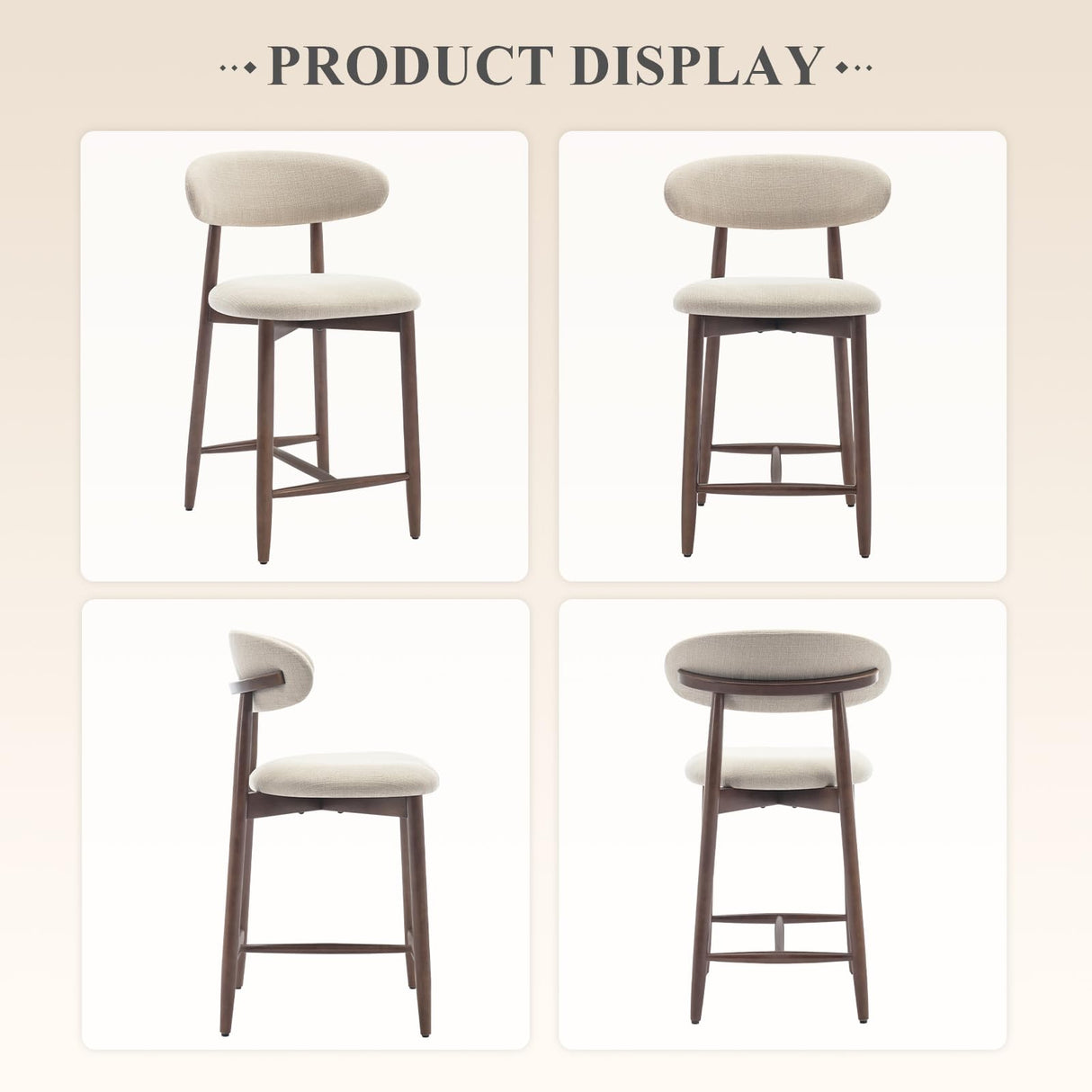COLAMY Counter Height Bar Stools Set of 4, Kitchen Bar Stools with Back, Mid Century Modern Upholstered, with Wood Legs for Kitchen Island Dining Room, Beige COLAMY