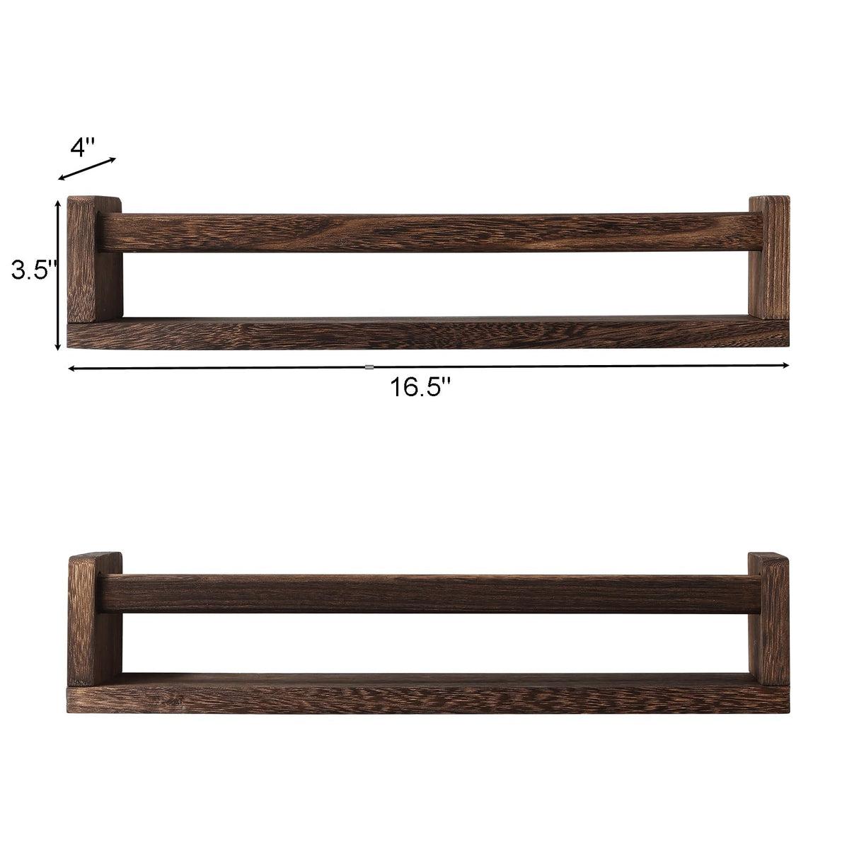 JORIKCHUO Nursery Book Shelves, Set of 2 Wood Floating Book Shelves for Kids Room, Kitchen Spice Rack, or Rustic Wall Mounted Shelves for Farmhouse Bathroom Decor (Carbon Brown) JORIKCHUO