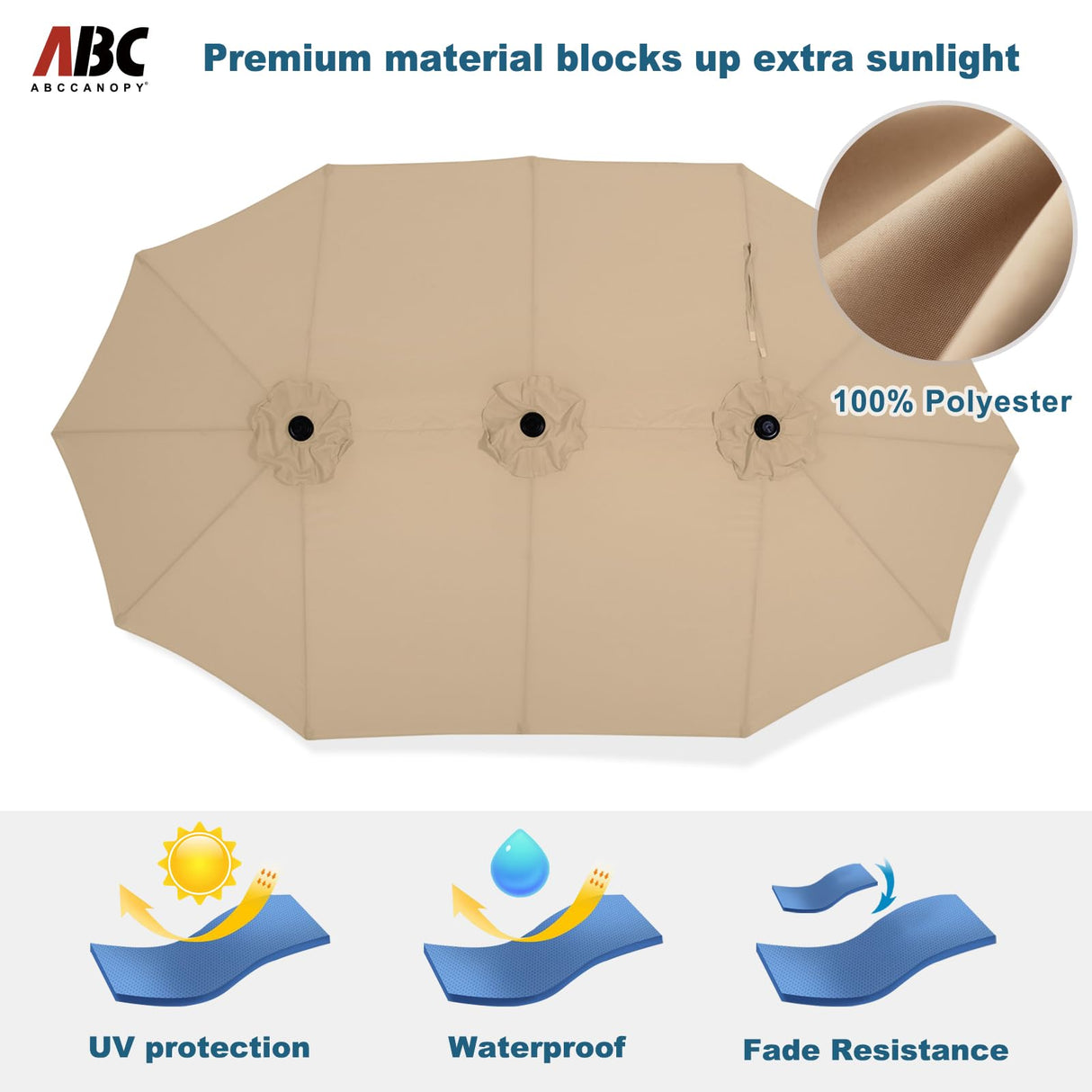 ABCCANOPY 15FT Double-Sided Aluminum Table Patio Umbrella Garden Large Umbrella,Swimming Pool 12+Colors,Khaki ABCCANOPY
