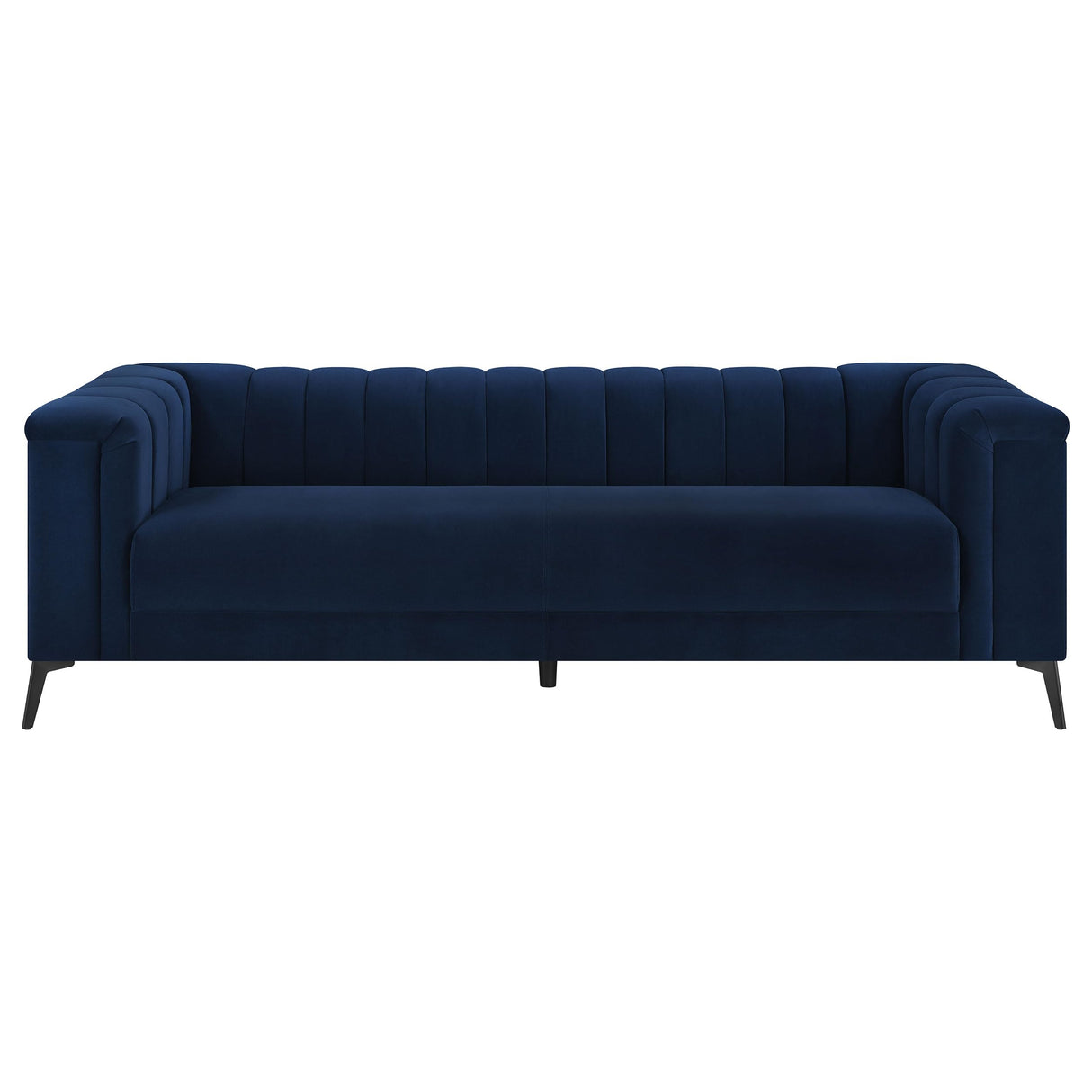 Coaster Home Furnishings - Chalet - Matte Velvet Fabric Upholstered Stationary Tufted Sofa with Tuxedo Arm and Pocket Coil Springs - Contemporary - Living Room - Blue - 509211 Coaster Fine Furniture