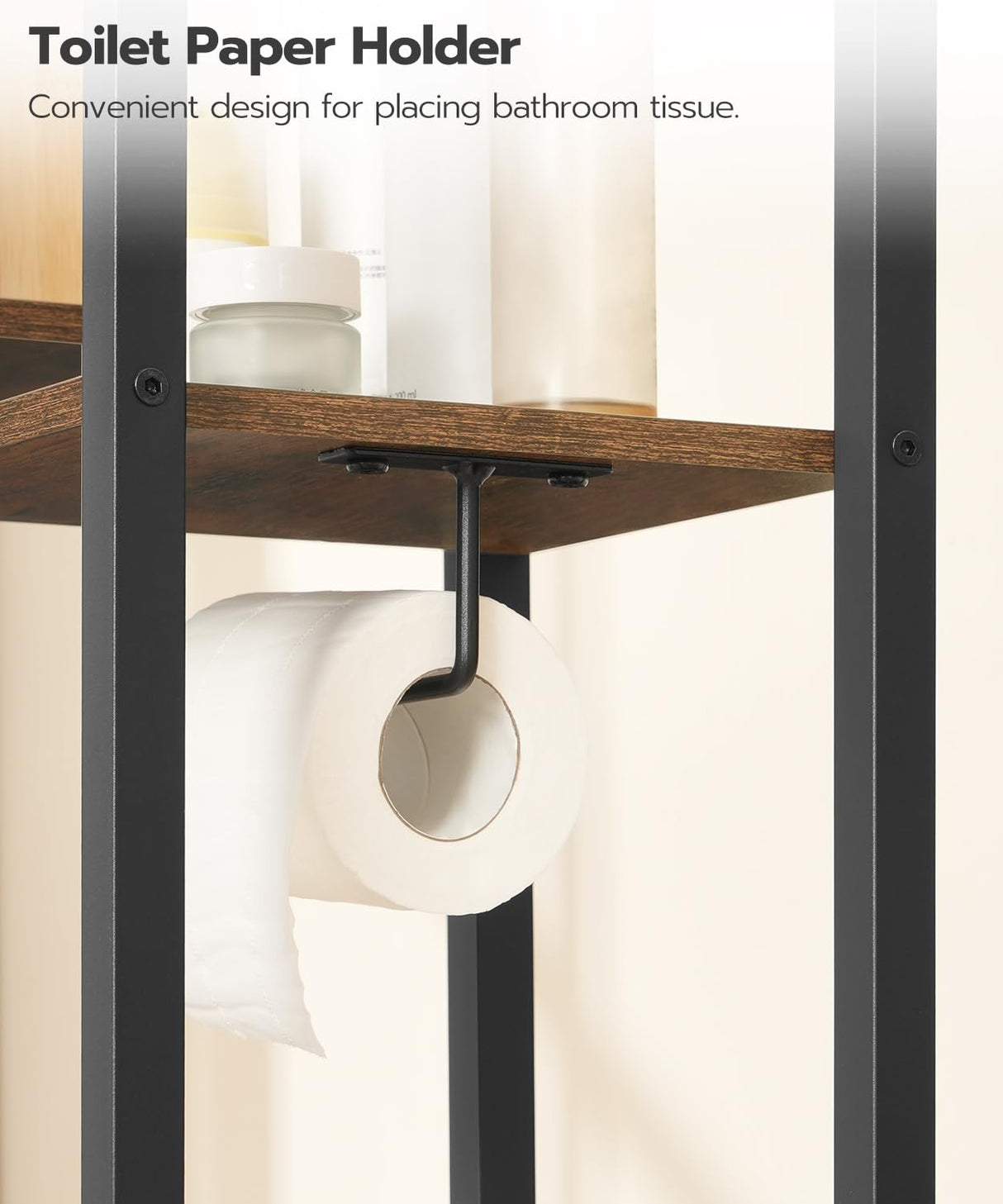 HOOBRO 8-Tier Over The Toilet Storage, Freestanding Bathroom Organizer Space Saver, Mass-Storage Side Storage Open Rack, for Bathroom, Living Room, Laundry, Rustic Brown and Black BF86TS01 HOOBRO