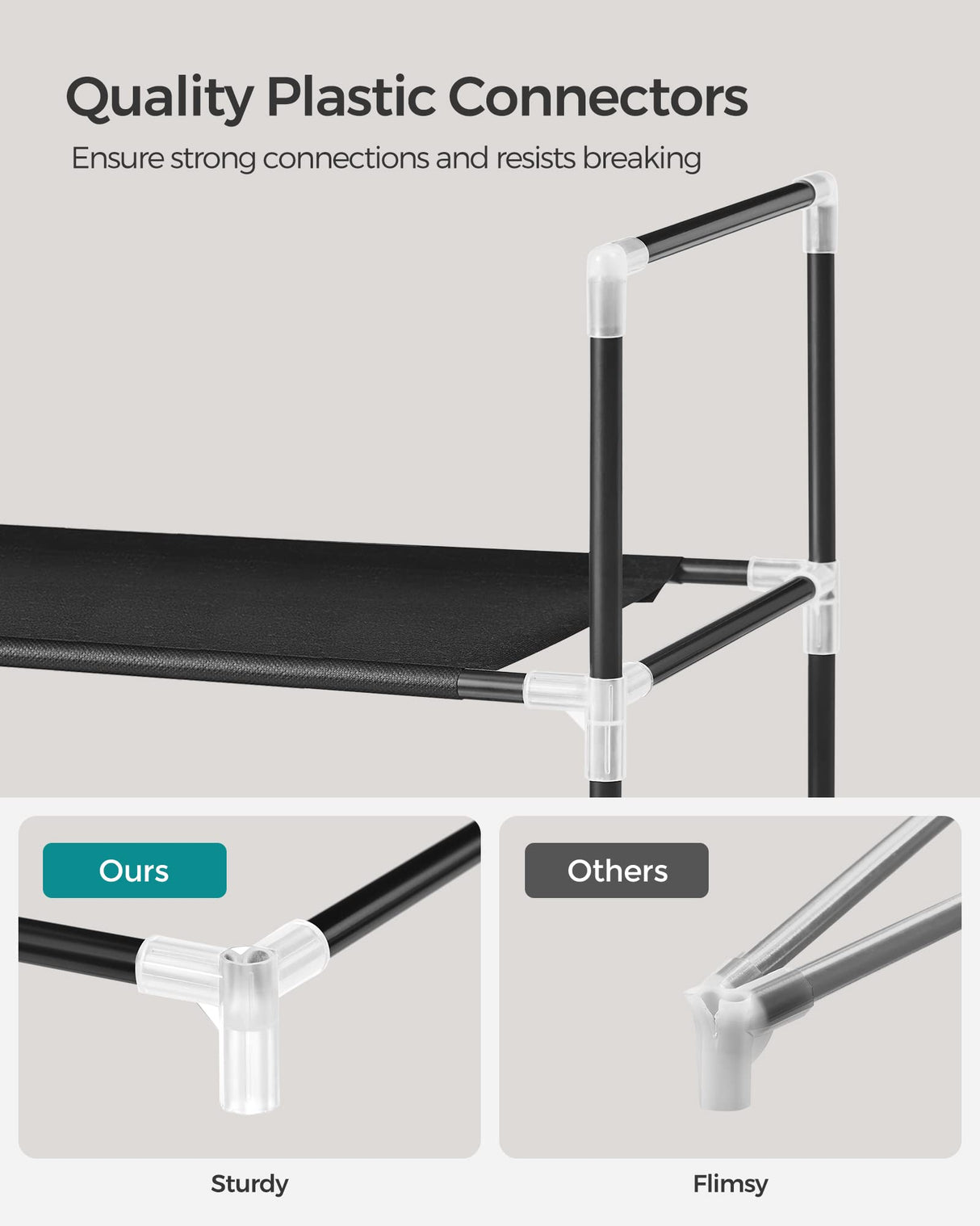 SONGMICS 3-Tier Shoe Rack, Shoe Storage for Hallway Closet, Slim and Space-Saving, Metal Frame, Non-Woven Fabric Shelves, Black ULSH053B01 SONGMICS