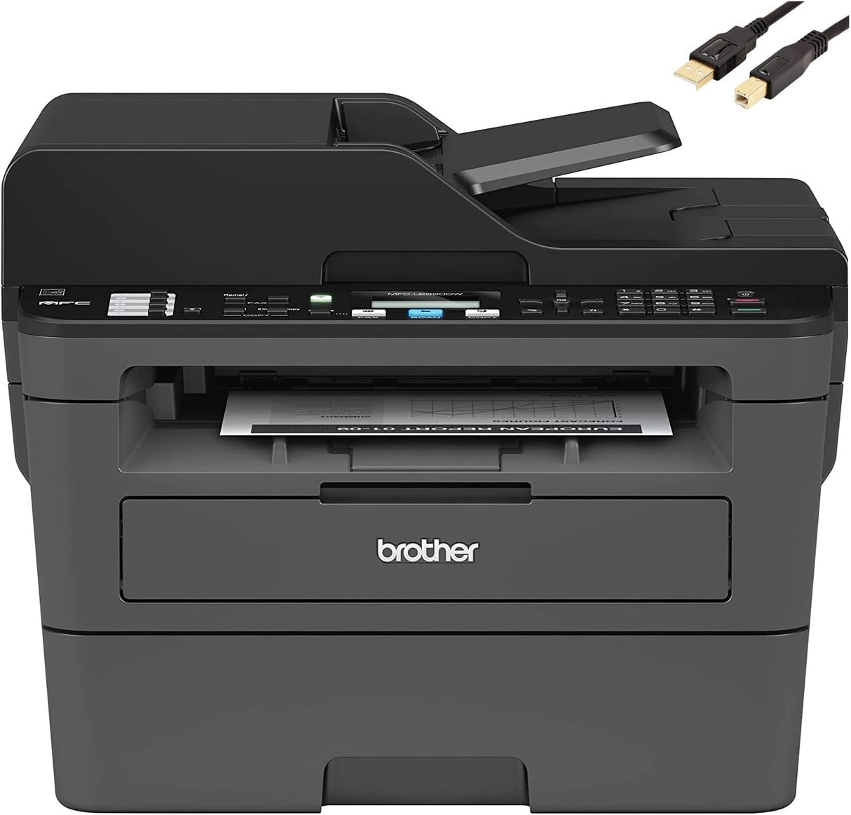 Brother MFC L26 Series Compact Monochrome All-in-One Laser Printer, Automatic Duplex Printing, 250 Sheets, Wireless, Mobile Printing, with MTC Printer Cable, Black Brother
