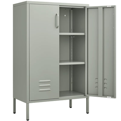 IRONFFICE Entryway Cabinet,Metal Locker Cabinet with Adjustable Shelves,Green Cabinets for Living Room,Kitchen,Outdoor
