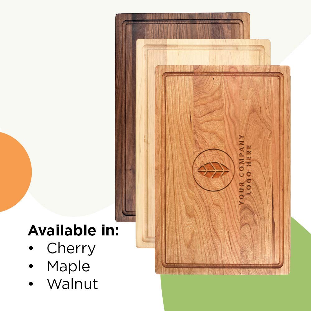 Center Logo-Personalized Wooden Cutting Board for Kitchen Juice Groove Natural Custom Engraved in USA, Corporate Restaurant Souvenir, Seminar PRINT SUPREMACY