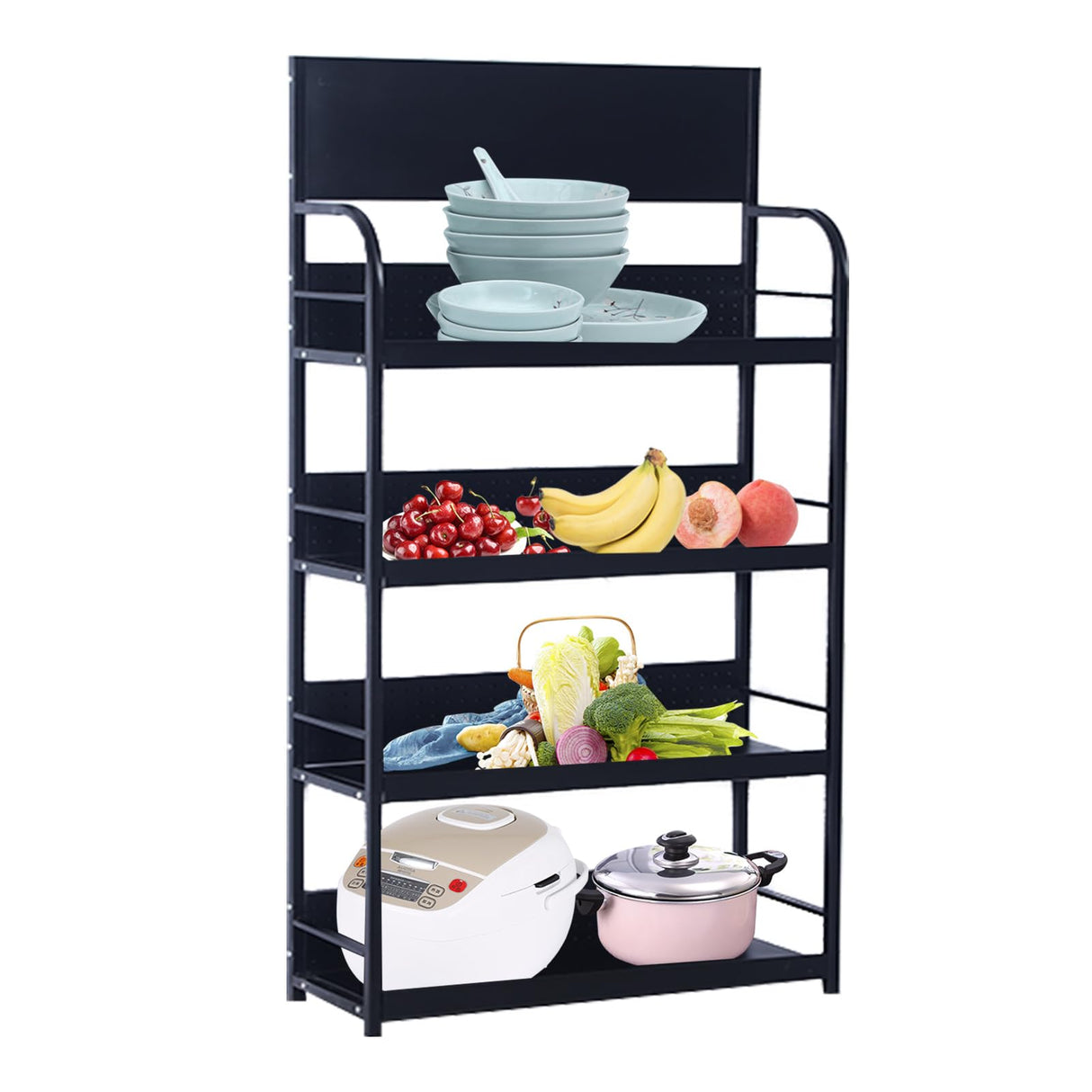 BFECGDXT 4-Tier Metal Shelving Unit, Supermarket Heavy Duty Garage Standing Shelf, Stores Storage Rack Retail Display Racks, for Home Kitchen and Warehouse, W 31.4" x H 67" BFECGDXT