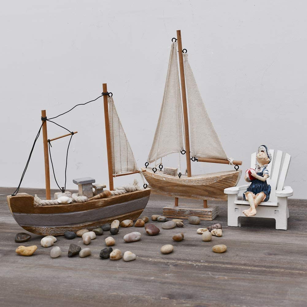 Linfevisi Wooden Sailboat Decorations Nautical Sail Boats Model Decoration Beach Coastal Ocean Themed Home Decor Ornaments Table Top Rustic Decorative Wood Sailing Boats Ships Nautical Decor 10.75" H Linfevisi