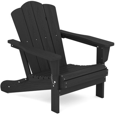 KINGYES Folding Adirondack Chair, HDPE All-Weather Folding Adirondack Chairs, Outdoor Patio Adirondack Chair for Deck Lawn fire pit, Black