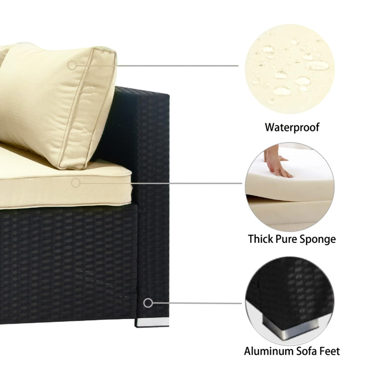 ELEGIBLISS 7 Pieces Patio Furniture Set - Outdoor Sectional Wicker Rattan Furniture with Cushion and Glass Table Patio Conversation Sets for Porch Poolside Backyard Outdoor Sofa Set Modular Sofa ELEGIBLISS