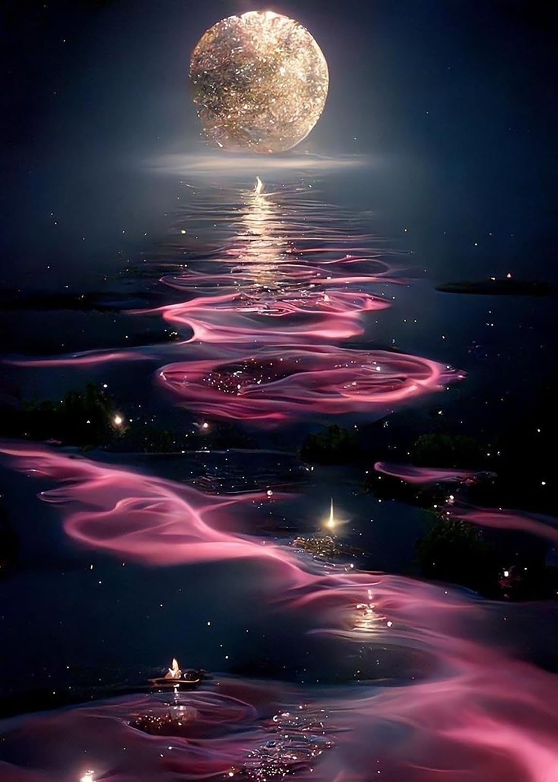 KINPLUB 5D Diamond Painting Kits for Adults Beginners, Sea Moon Diamond Art Kits for Adults, DIY Full Drill Round Diamond Dots, Home Wall Decor 12x16 Inch KINPLUB