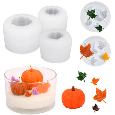 HUAKENER 5 Pack Pumpkin Candle Molds, 3D Pumpkin Silicone Mold for Candle, Epoxy Resin Casting, Halloween Thanksgiving Home Decor