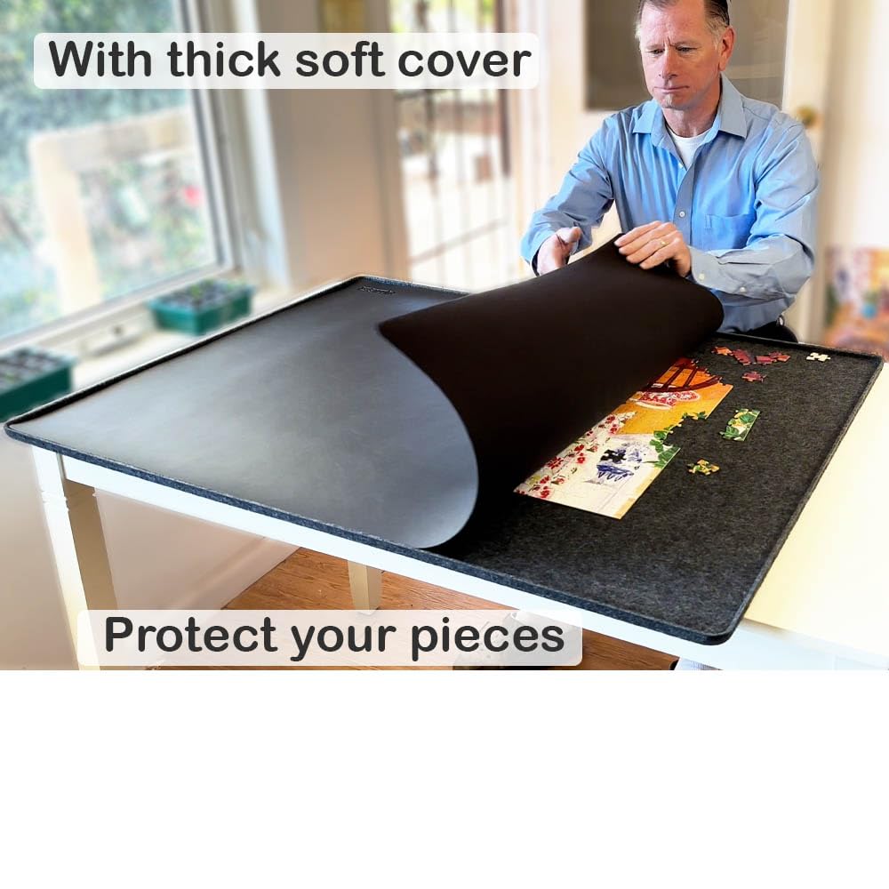 Felt Puzzle Tray Board 2000 Piece with Cover Portable Dark Gray Light Weight Felt Jigsaw Puzzle Mat with Raised Edges PUZZLE EZ