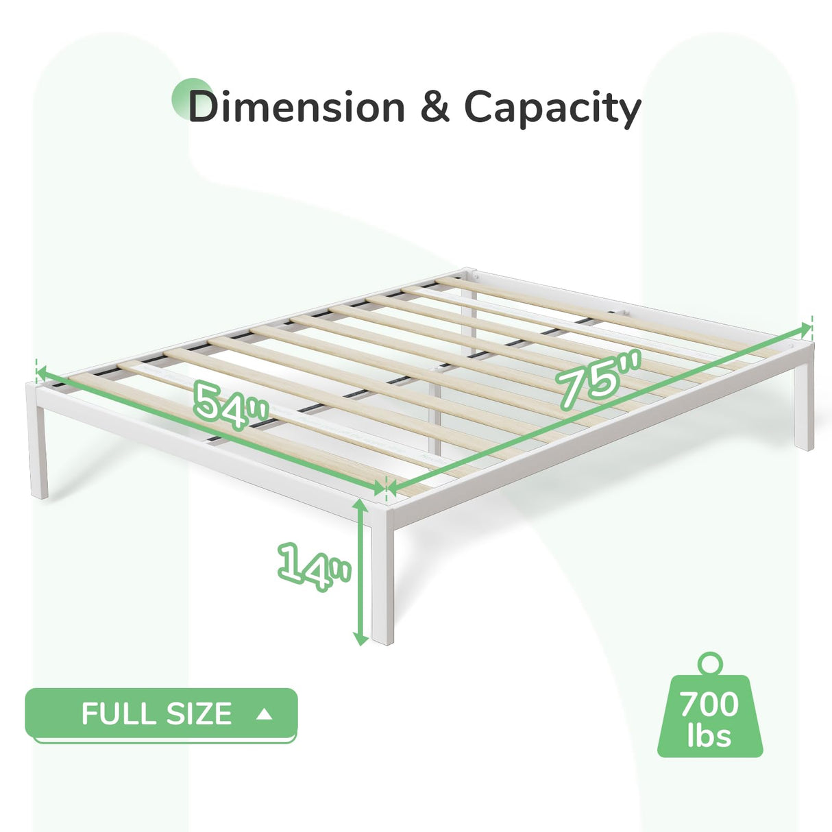 Novilla Full Size Bed Frame Without Headboard, Metal Platform Bed Frame, No Box Spring Needed, Heavy Duty, Wood Slat Support, Easy Assembly, White Novilla