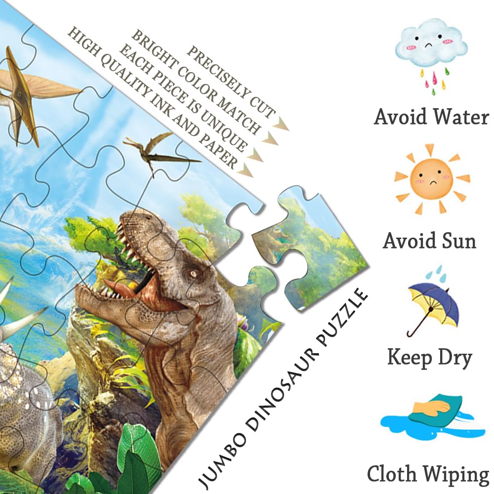 Dinosaur Jigsaw Puzzle for Kids Age 3-5 4-8 Year Old, 35 Piece Jumbo Toddler Floor Puzzle for Kid Boy Girl Learning Educational Toy Gift Box MyReiDo