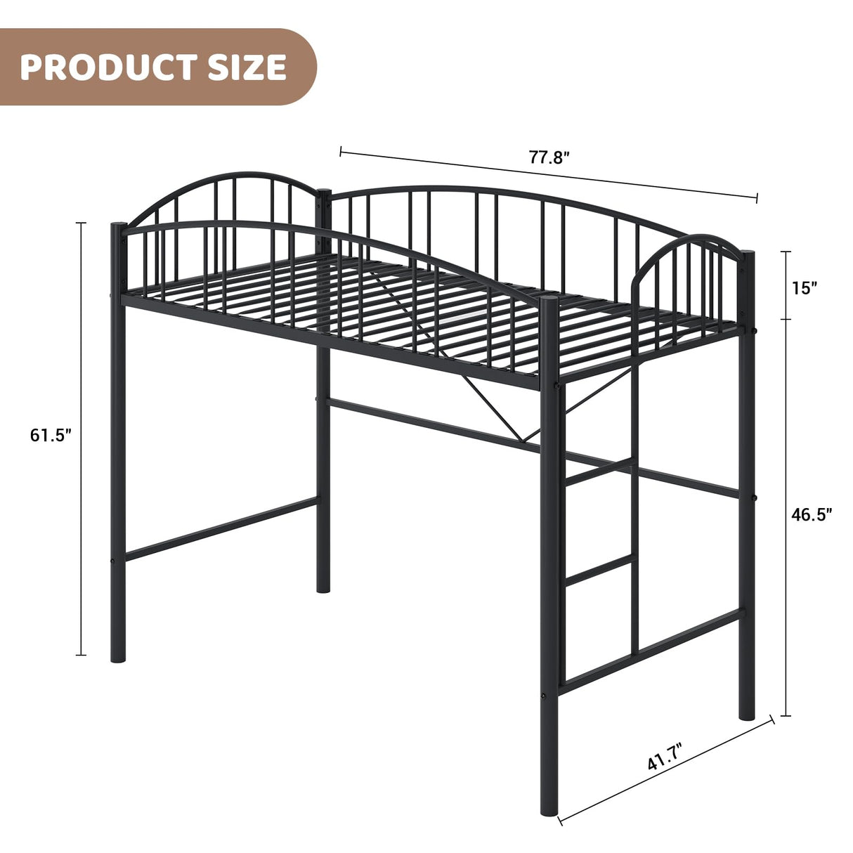 GarveeHome Loft Bed Twin Size, Heavy Duty Metal Loft Bed Frame with Arched Guardrail and Safety Ladder, Space-Saving, No Box Spring Needed, Modern Black GarveeHome