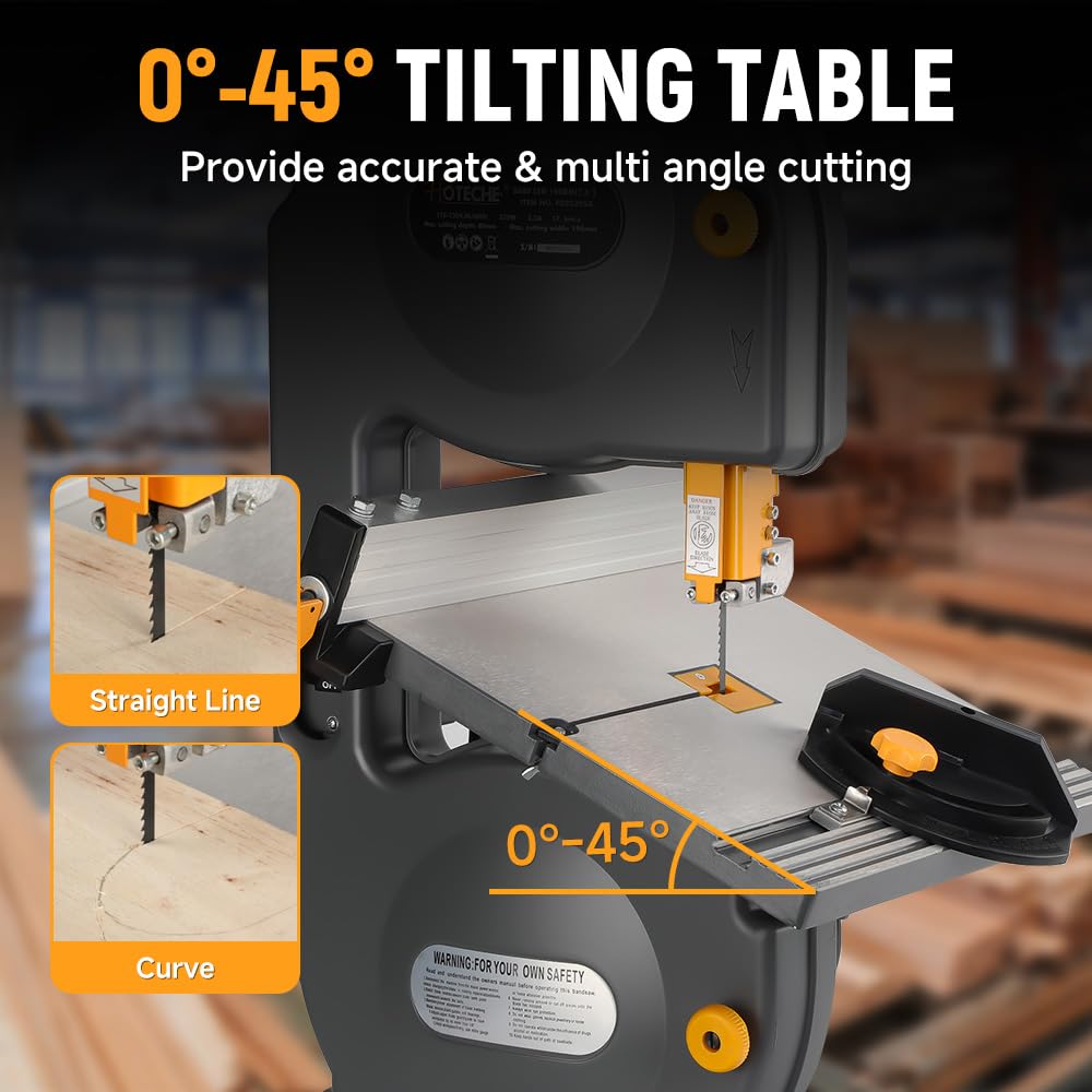 HOTECHE 7-1/2-Inch Band Saw, 3-Amp, Max Cutting Depth 3.2-Inch Width 7.5-Inch,Tilting Range 0-45° for Precision Woodworking and Metal Cutting Hoteche