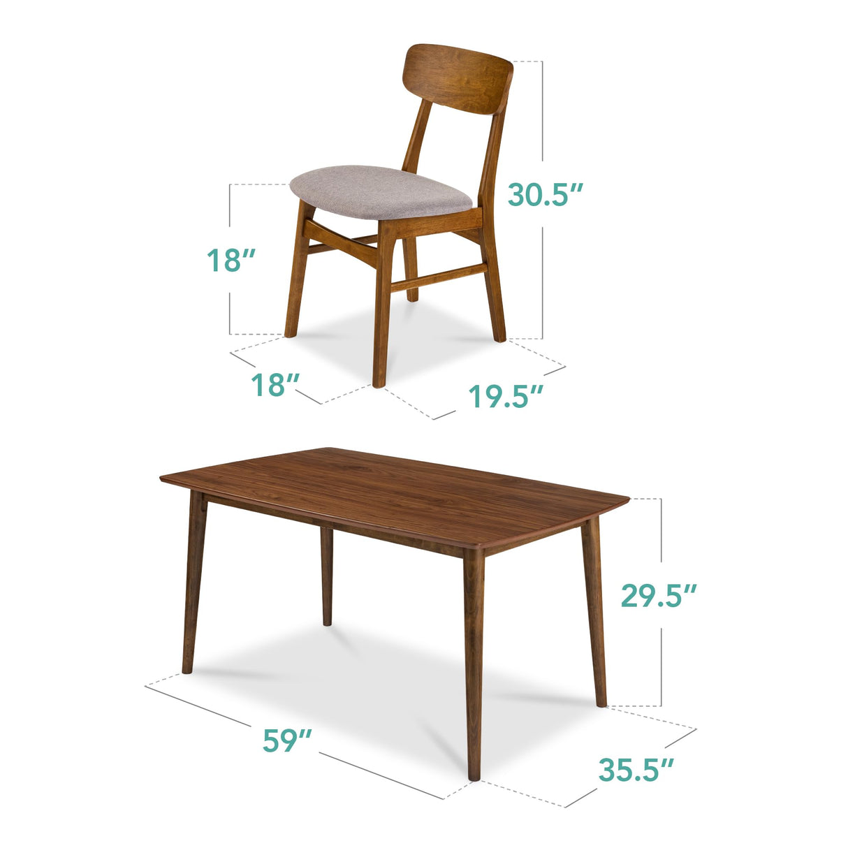 Best Choice Products 7-Piece Wooden Dining Room Table Set, Mid-Century Modern, Kitchen Table w/ 6 Chairs, Upholstered Cushions, Curved Backrests, Rounded Table Corners - Walnut/Gray Best Choice Products