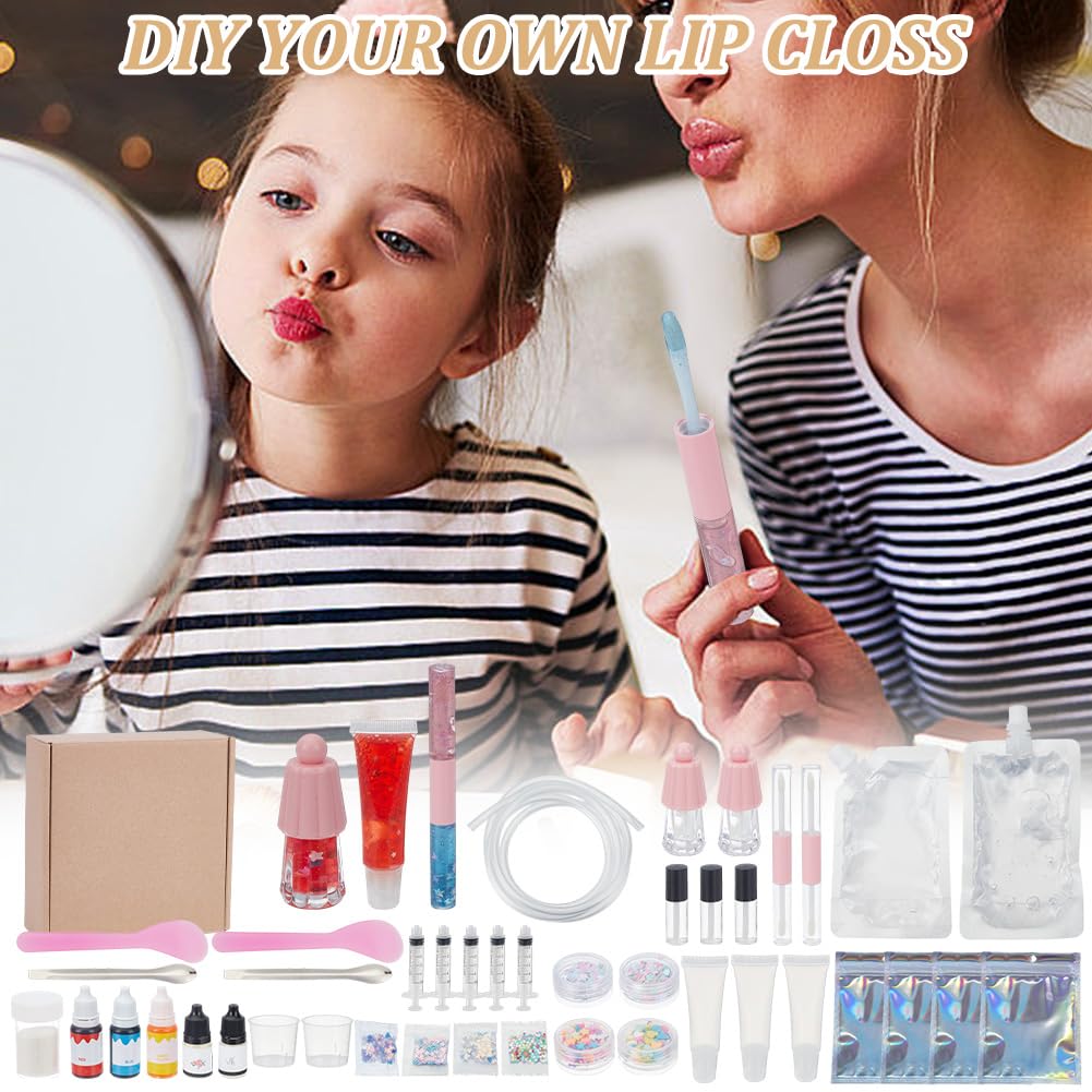 WEBEEDY DIY Lip Gloss Making Kit Make Your Own Lip Gloss Set for Women Beginners,42 Pcs DIY Lipgloss Set with Moisturizing Lipgloss Base,Tubes,Pigment & More for Birthday Fun Gift WEBEEDY