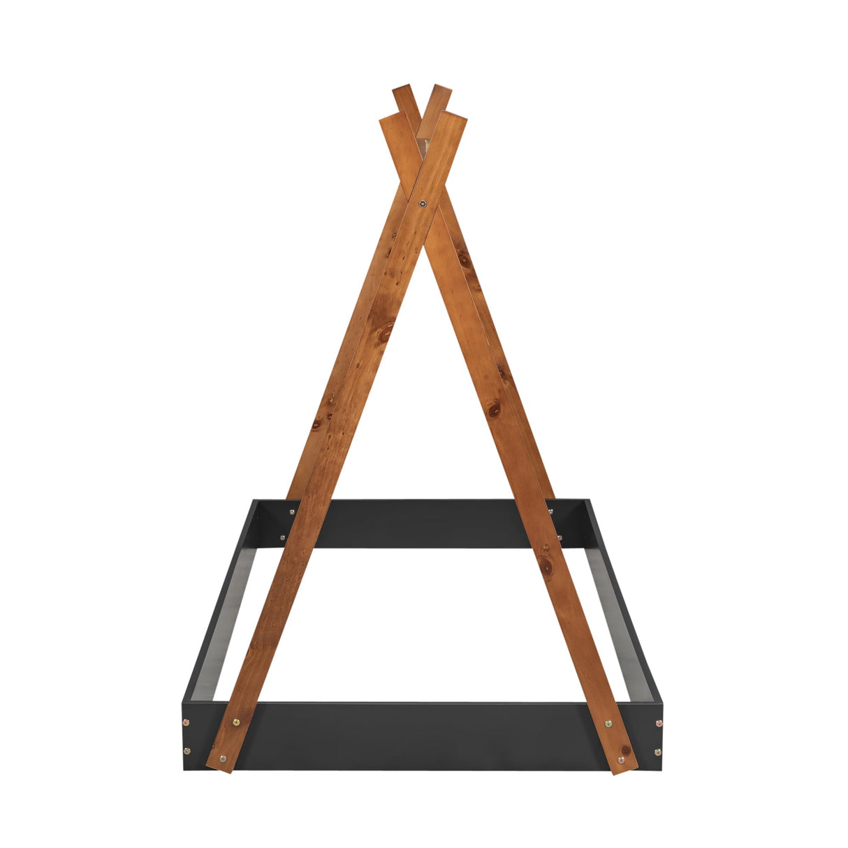 Wood Teepee Bed Twin Size Floor Beds for Kids, Montessori Style House Tent Bed Frame for Boys Girls Teens, No Spring Box Needed, Black with Brown Bellemave