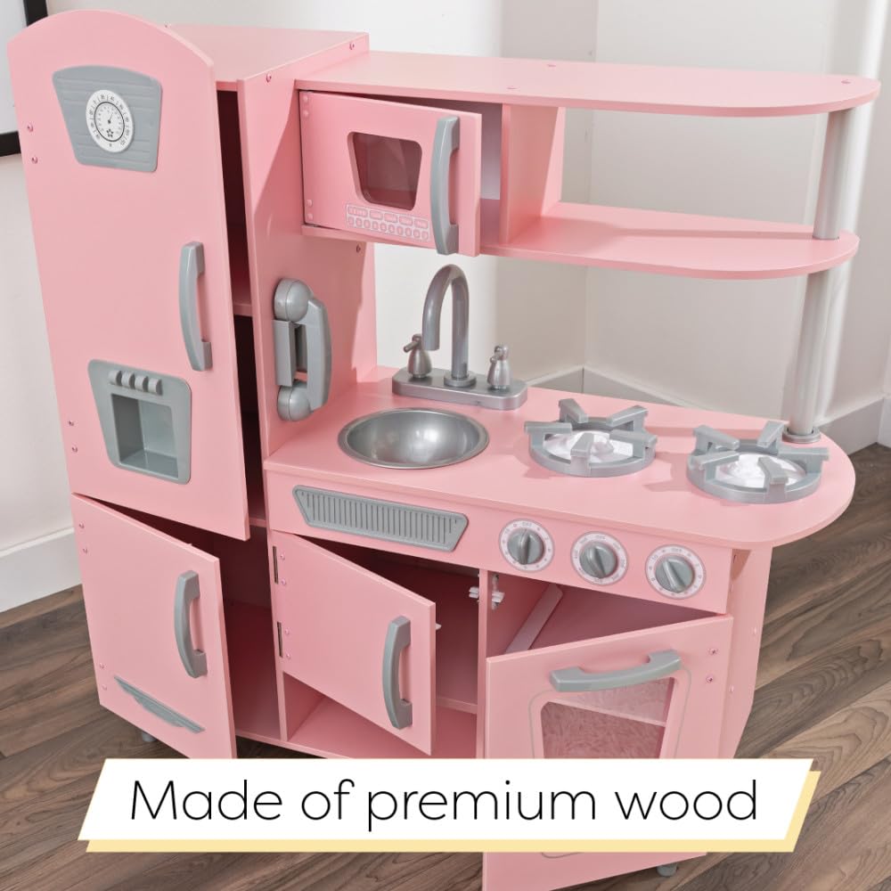 KidKraft Vintage Wooden Play Kitchen with Pretend Ice Maker and Play Phone, Pink KidKraft