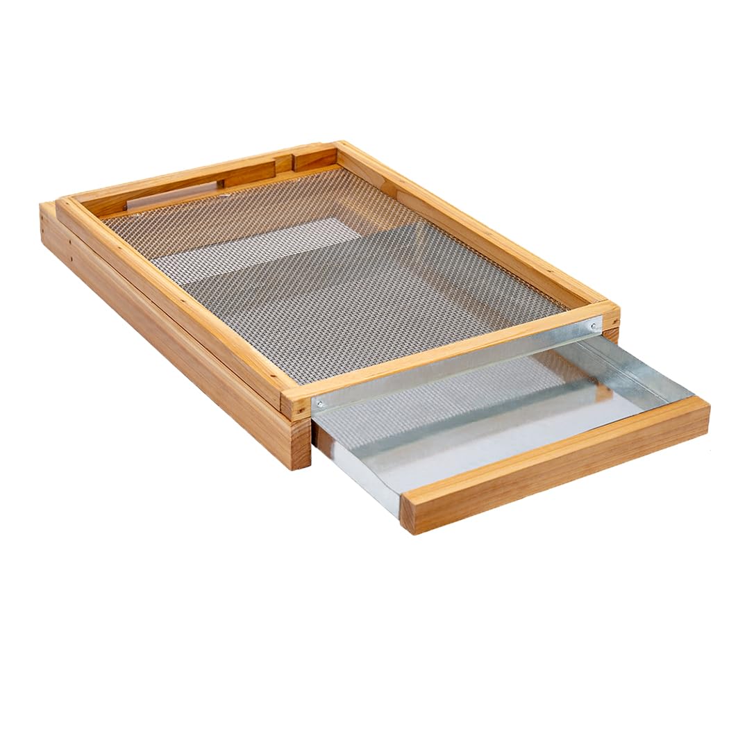 Honey Lake Langstroth Bee Hive Screened Bottom Board Dipped in 100% Beeswax with Entrance Reducer, Screen Bottom Board for 10 Frame Beehive with Solid Wood, Beehive Separated Board Beekeeping Supplies Honey Lake