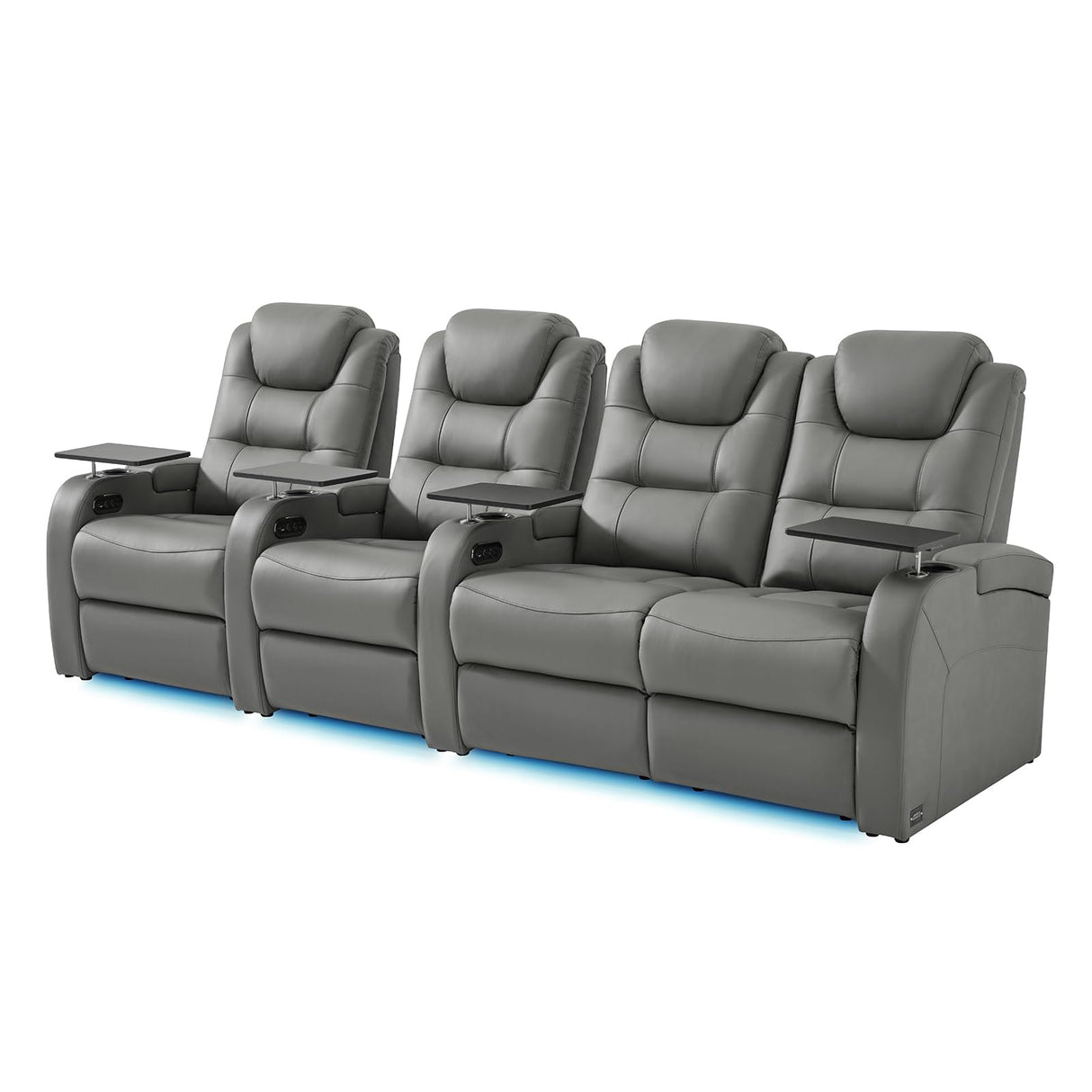 comfiroom Leather Home Theater Seating, Simple Style Dual Power Electric Headrest Game Seats Movie Theater Chairs Top Grain Leather Recliner Sofa (Grey, Row of 4 Loveseat Right) comfiroom