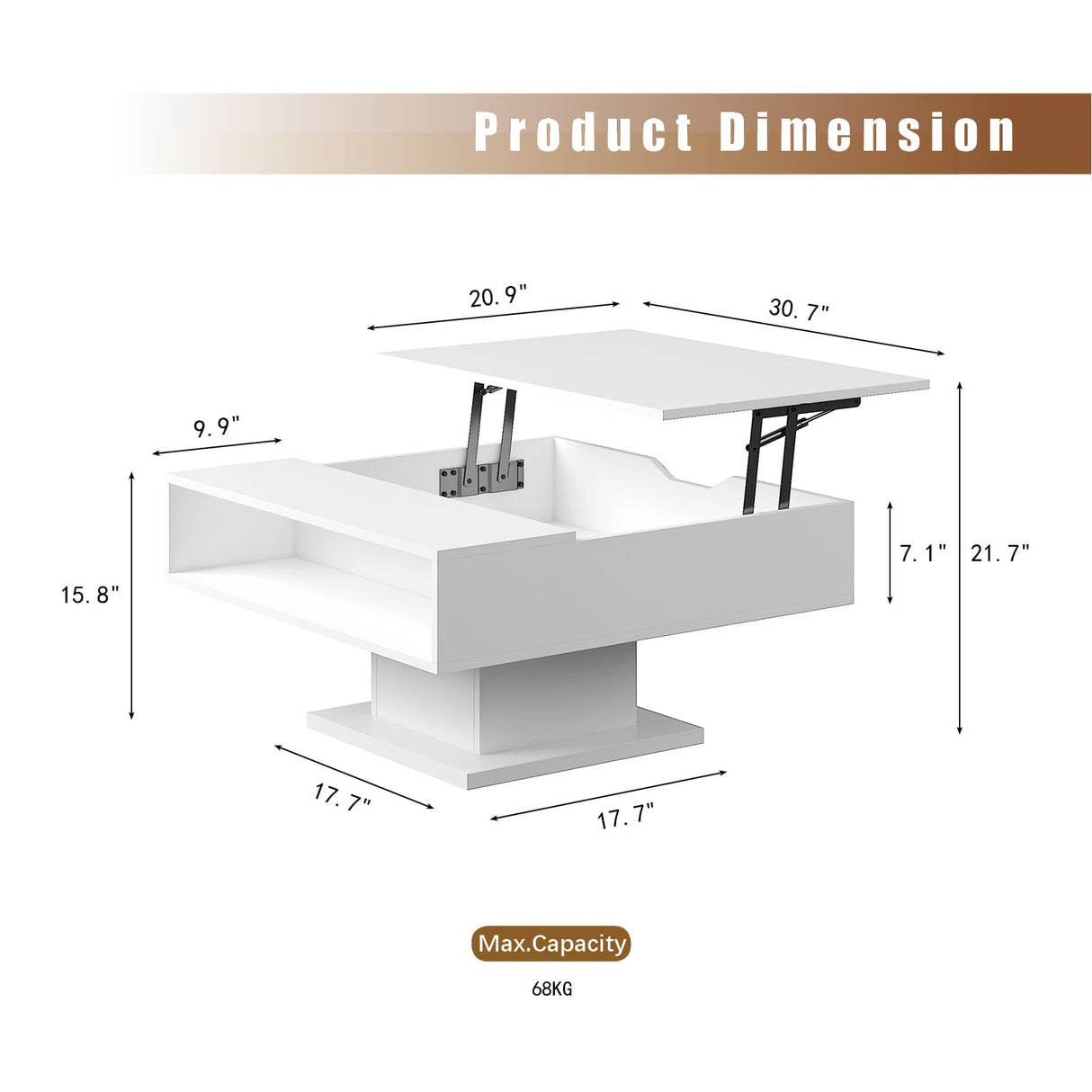 HedoAjim White 30.7" Lift Top Coffee Table with Storage, Square Led Coffee Table with Large Hidden Storage, Wood Living Room Table Led Center Table for Dining Reception Room HedoAjim