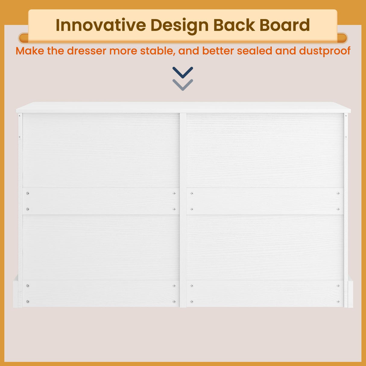 DICTAC 6 Drawers Dresser for Bedroom, White Modern Chest of Drawers, Storage Tower Clothes Organizer Closet, Long Double Dresser with No Handle Drawers, Dimensions 51.6''L x 15.7''D x 29.3''H DICTAC