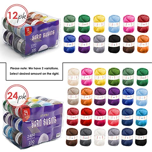 Soft Yarn for Crocheting - 2400 Yards Crochet Yarn for Crocheting and Knitting Yarn, Amigurumi Yarn for Knitting, Acrylic Yarn Bulk, Perfect Yarn for Crafts, Crocheting Yarn Set - 24 Yarn Pack x 50g Hearth & Harbor