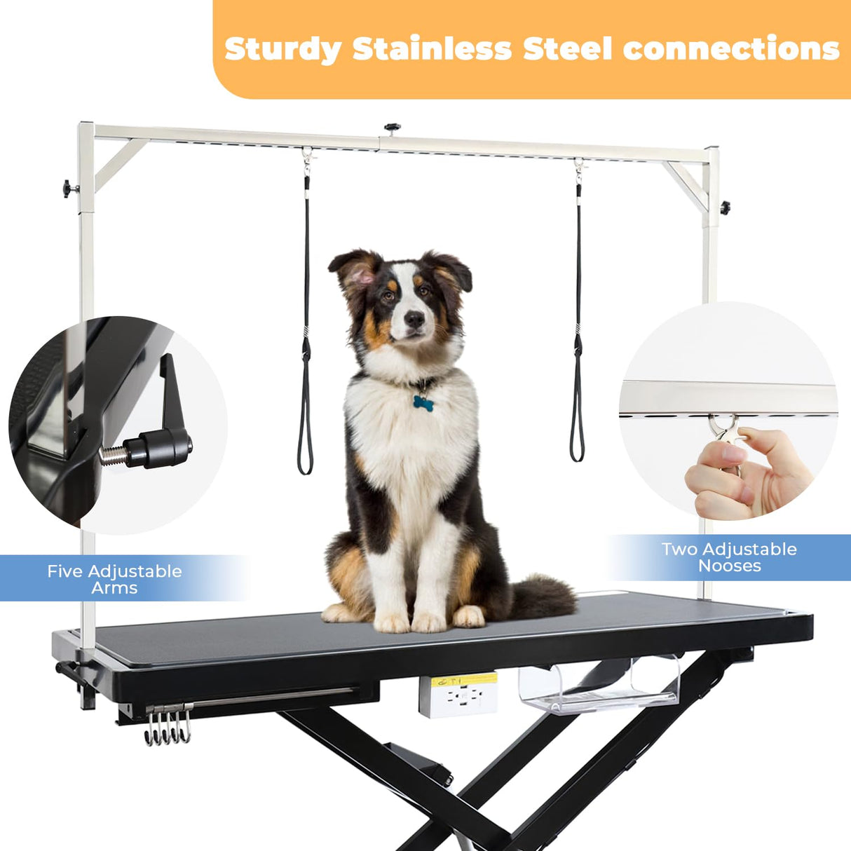 UDSONFY Electric Pet Dog Grooming Table, 50" Heavy Duty Grooming Table Professional X-Lift for Large Dogs Adjustable Height: 11.3"-40" Non-slip, AC Outlets, Storage Tray, 2 Nooses, Black UDSONFY
