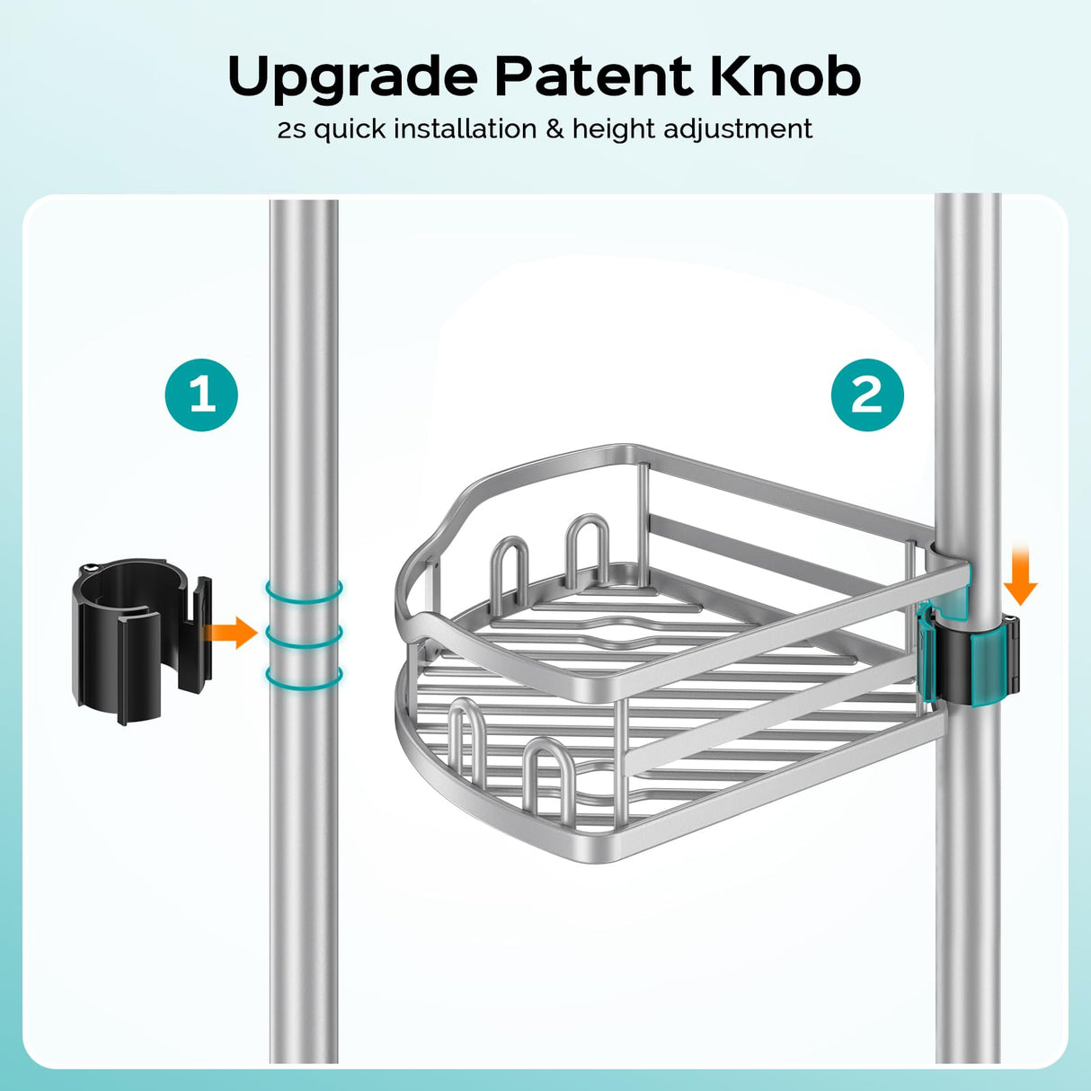 HAMITOR Corner Shower Caddy Tension Pole: Rustproof 4-Tier Bathroom Organizer Shelves for Bathtub Shampoo Storage - 47-121 Inch Quick Install Adjustable Rod Standing Rack with Soap Rack - Silver Gray HAMITOR