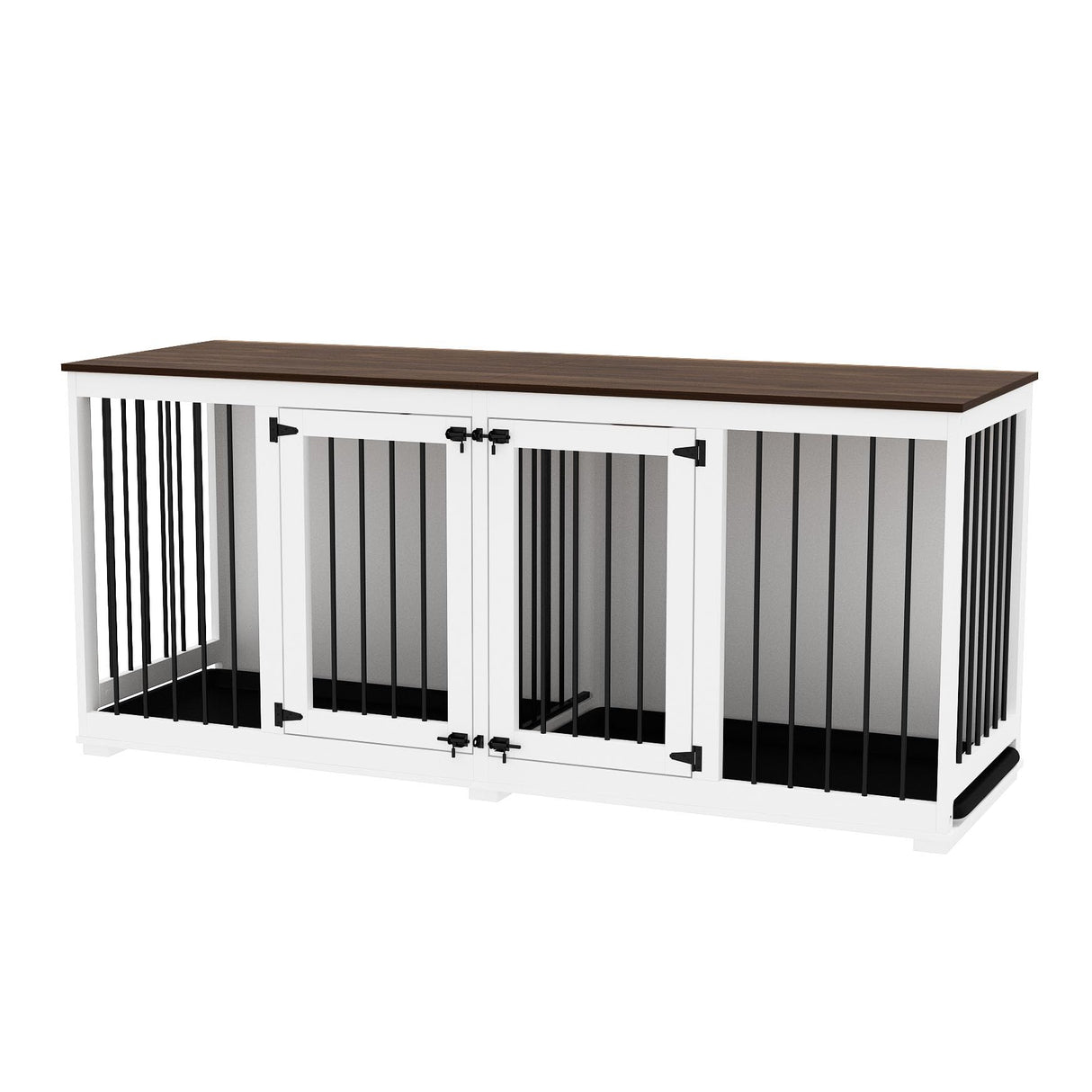 DAWNSPACES Dog Crate Furniture 71" Heavy Duty Wooden Large Dog Kennel with Trays, Removable Divider, Indoor Furniture Style Dog Crate House W/Double Rooms for Large Medium Small Dogs, White DAWNSPACES