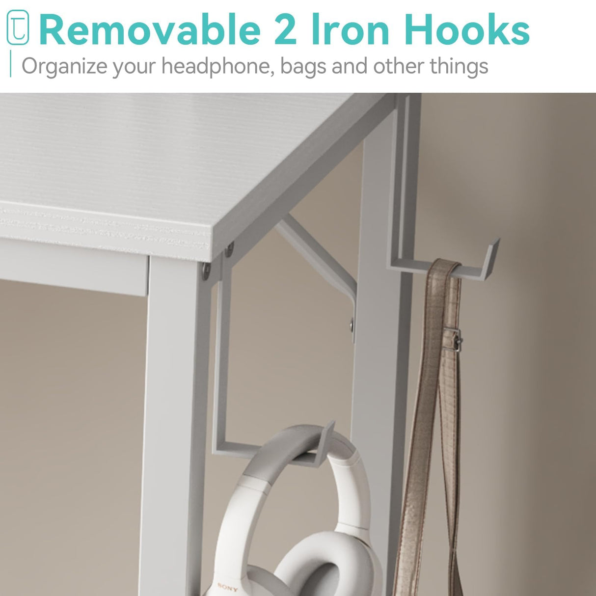 Lufeiya Small White Desk for Small Spaces, 32 Inch Kids Girls Study Writing Desks for Bedroom, Simple Modern Laptop PC Little Side Table with Storage Bag Headphone Hook, White Lufeiya