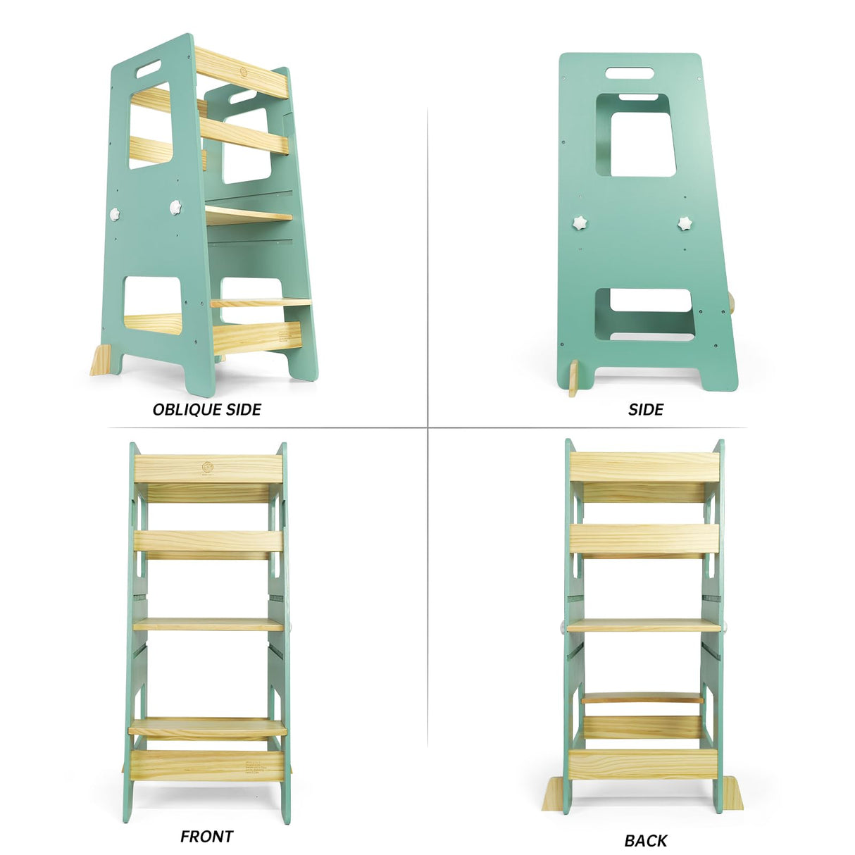 WOOD CITY Kitchen Step Stool - Safe Montessori Standing Tower for Kids with Safety Rail, Height Adjustable Toddler Ideal Helper for Learning New Skills, Anti-Slip Protection for Bathroom - Green… WOOD CITY