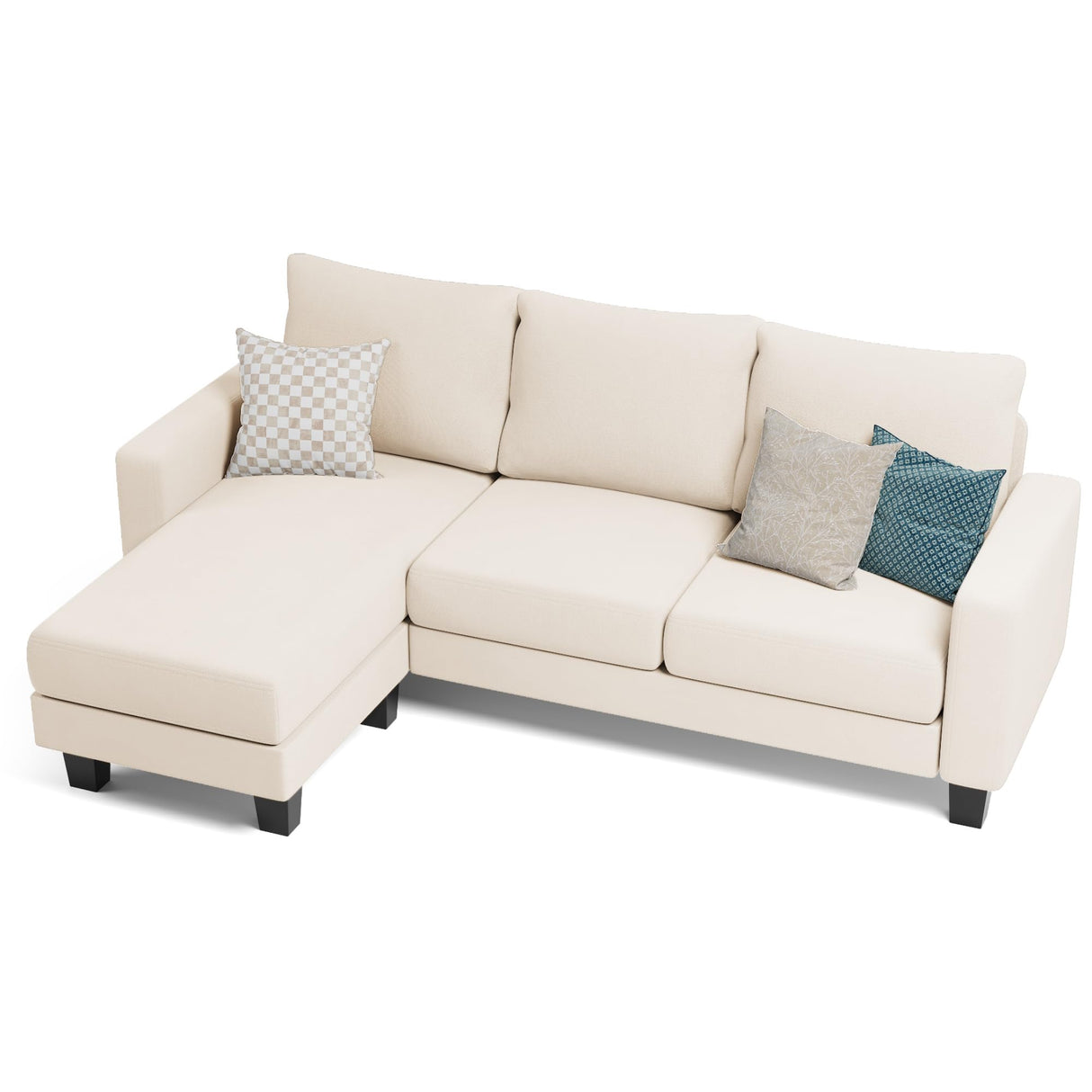 Homall Sofa for Living Room, Couch with Convertible Chaise, 3 Seat L-Shaped Sofas, Comfy Fabric Couches for Apartment, Small Space, White Homall