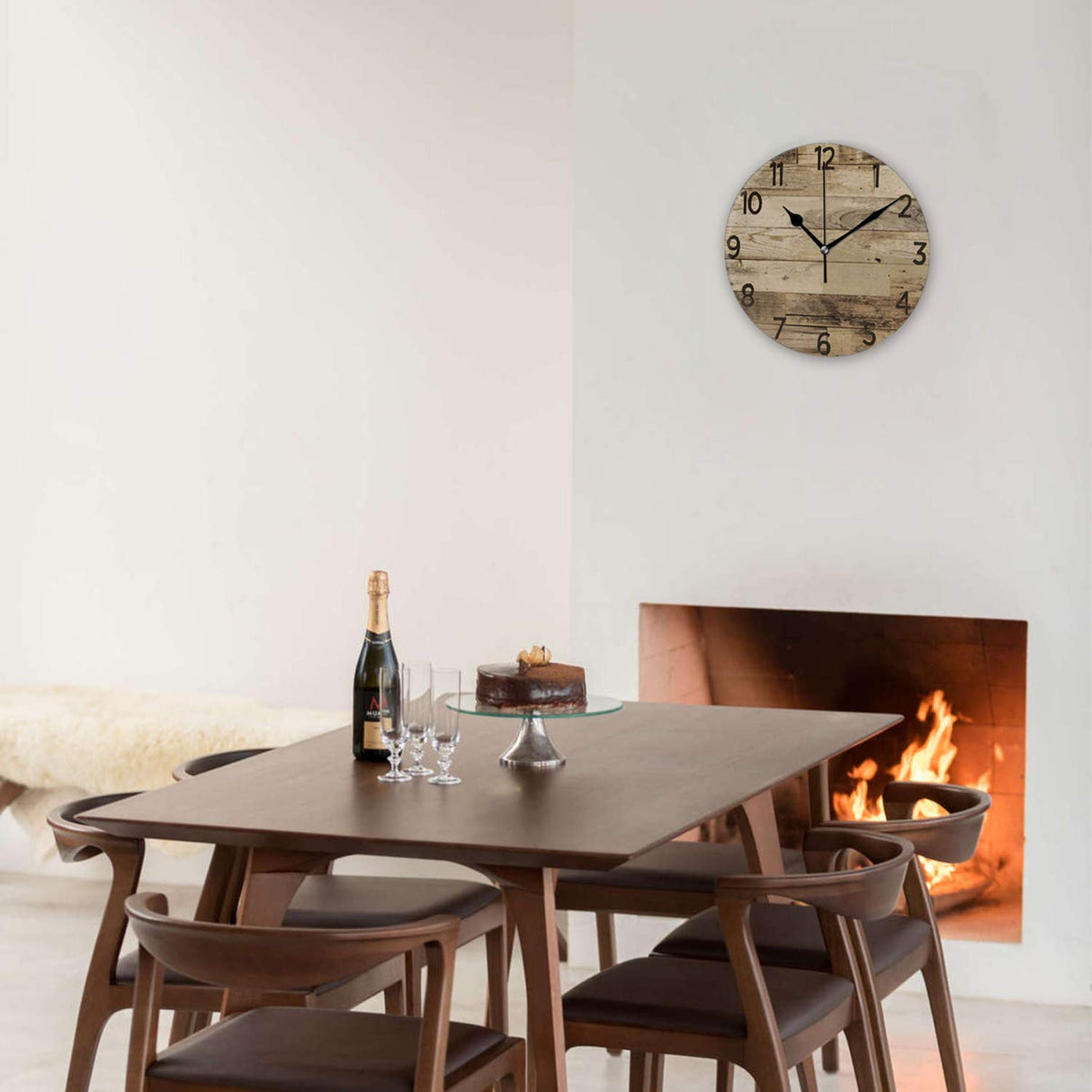 LANEABUY Decorative Wood Style Round Farmhouse Wall Clock 14 Inch Silent Non Ticking Battery Operated Home Decor Wall Clocks for Living Room, Bedroom, Kitchen LANEABUY