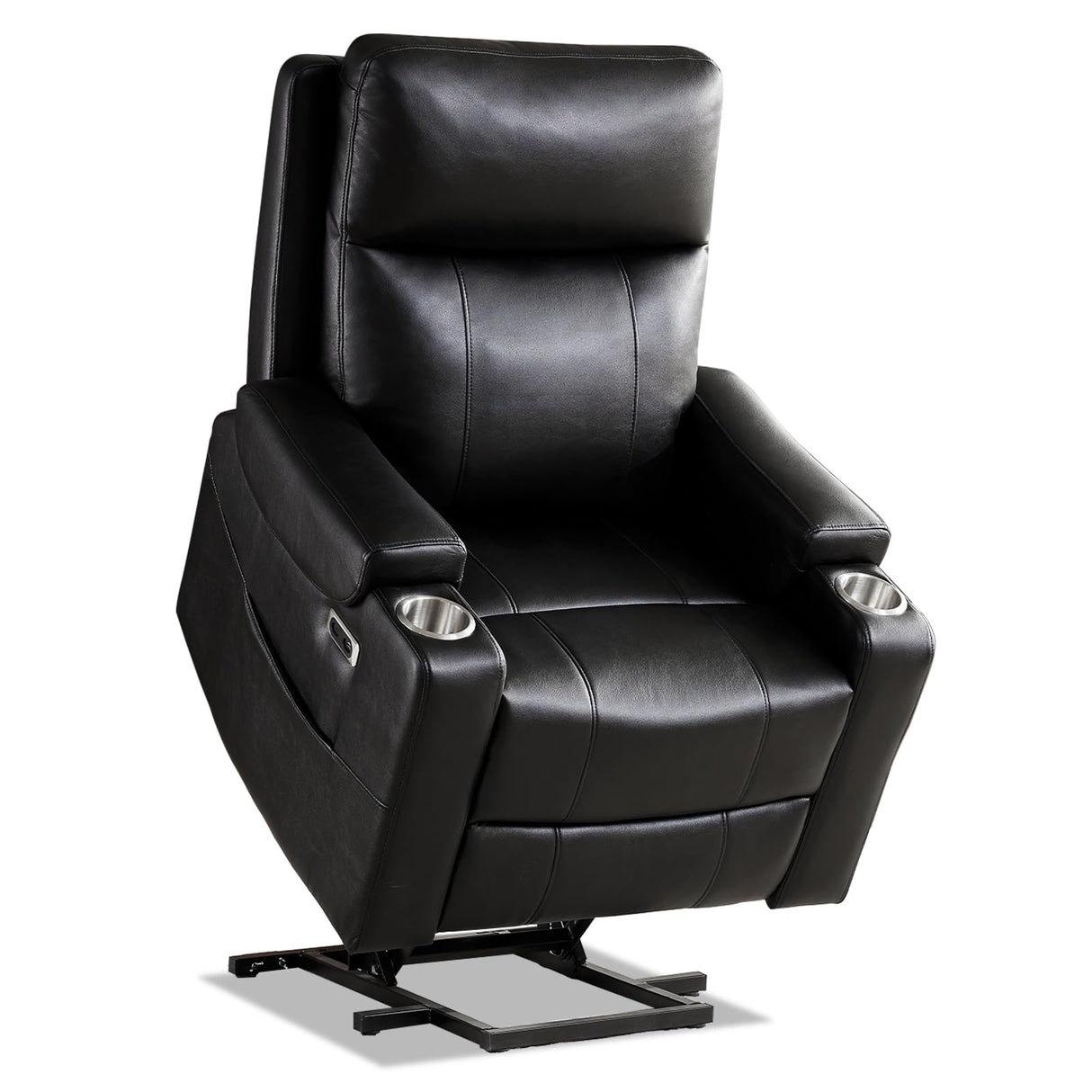Eiayeebil Triple Motor Power Lift Recliner Chair with Adjustable Lumbar Support, Lay Flat Recliner for Elderly, Breathable Black Lift Chair Leather Recliner, Massage & Heating, USB Ports, Cup Holders Eiayeebil