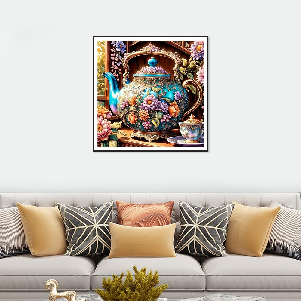 hill froeistung 5D Colorful Teapot Diamond Art Painting Kits for Adults,Flower Diamond Art for Beginners, DIY Full Drill Teacup Diamond Art Painting(12X12 inch) hill froeistung