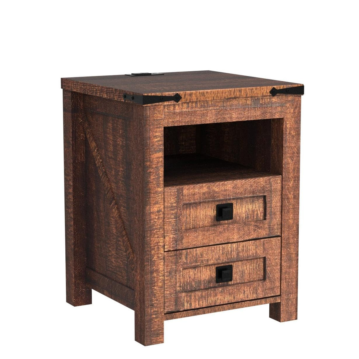 T4TREAM Nightstand wtih Charging Station, End Table, Side Table with 2 Drawers Storage Cabinet for Bedroom, Living Room, Farmhouse Design, Wood Rustic, Reclaimed Barnwood T4TREAM