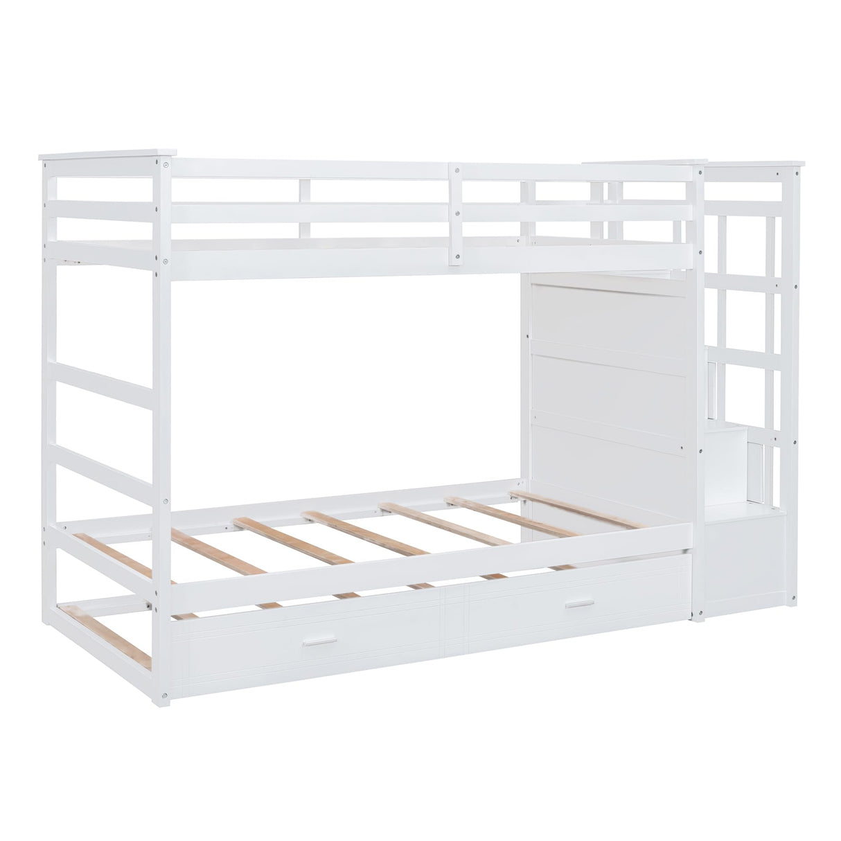 Harper & Bright Designs Twin Over Twin Bunk Bed with Trundle and Staircase, Solid Wood Bunk Bed for Kids Teens Adults (Natural White) Harper & Bright Designs