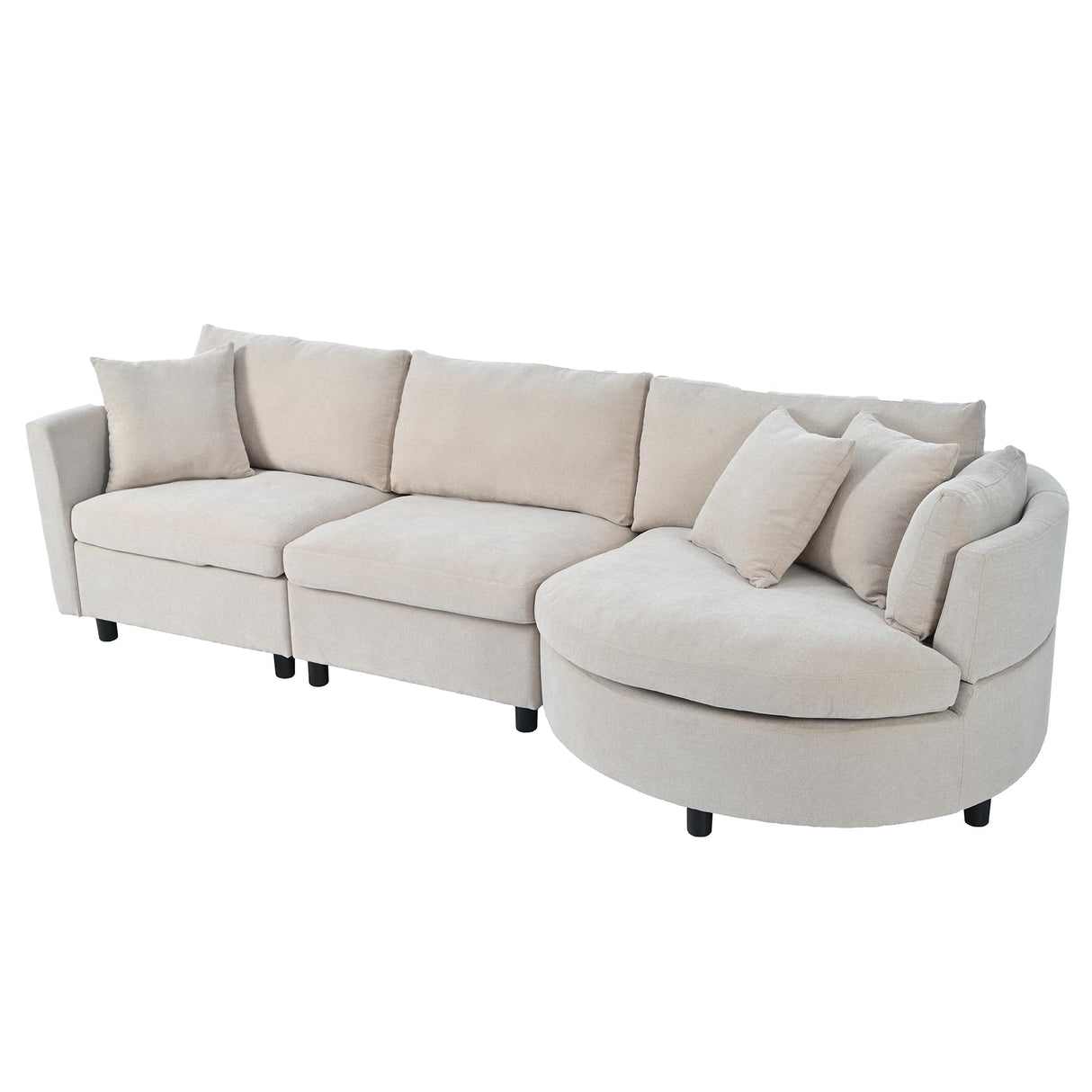 Merax 3 Seater Upholstered Couch Living Room Sofa with Three Pillows and Curved Seat for Apartment, Beige Merax