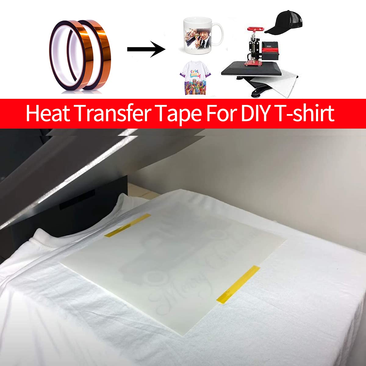 MYJOR Heat Tape for Sublimation, 4 Rolls 12mm X 33m, Heat Transfer Tape for DIY T-Shirt, Heat Resistant Insulating Sublimation Kapton Tape, No Residue. (Professional Grade) MYJOR
