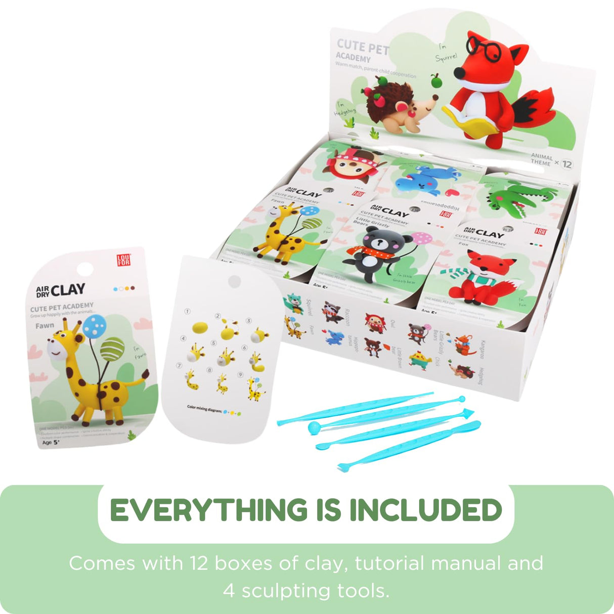 LOUFOR Air Dry Clay Kits - Modeling Clay for Kids, Ultra Light & Soft, Safe & Non-Toxic, DIY Airdryclay Kit with Sculpting Tools and Tutorials, Creatible Art Crafts Toys Gifts for Boys Girls LOUFOR