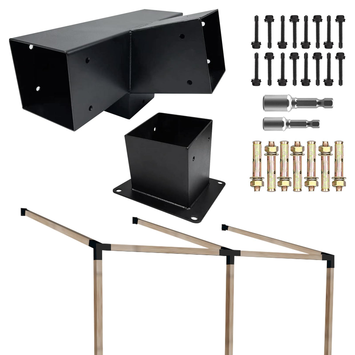 ITeVe.GD 15° Slanted Roof Pergola Brackets Kit,4-Way Right Angled Corner Bracket with Wall Mount Post Base for 4x4 (Actual:3.5"x3.5") Lumber for Pergolas,Gazebos,Porchs - 2 Pack… ITeVe.GD