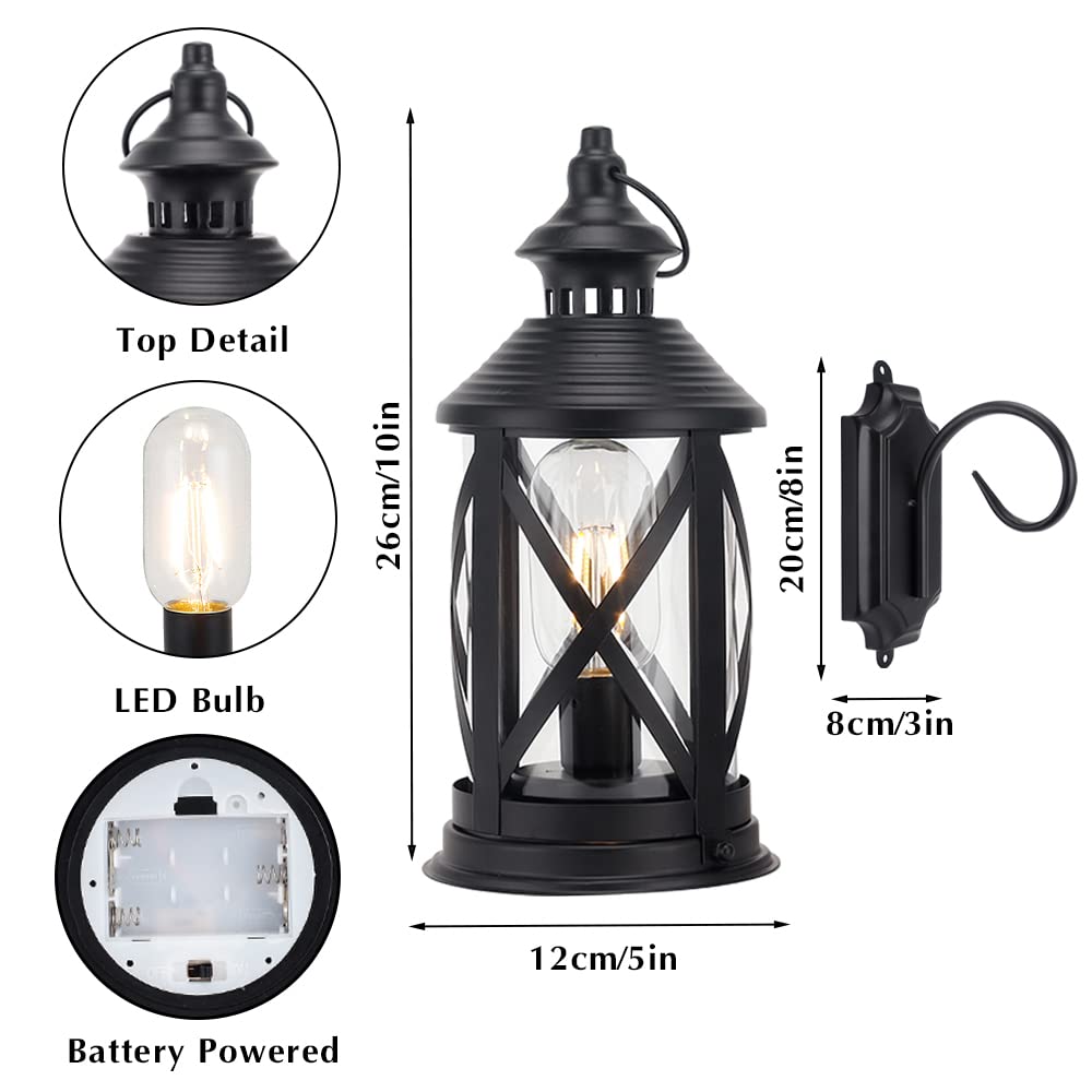 TRIROCKS Battery Powered Metal Lamp 10'' Tall Decorative Cordless Table Lamps LED Edison Lights Hanging Lamps with Metal Hook for Home Decor Patio Garden Wedding Parties Indoor Outdoor(Black) TRIROCKS