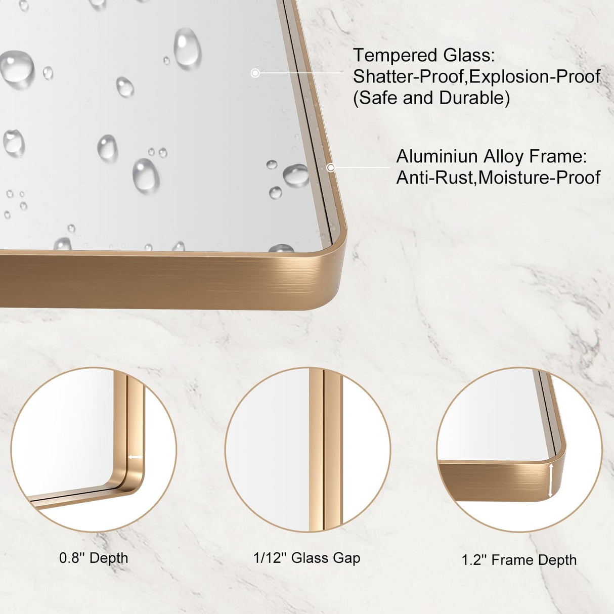 LOAAO 24”X36” Gold Bathroom Mirror, Rounded Rectangle Gold Frame Mirror, Brushed Gold Bathroom Vanity Mirror Wall-Mounted, Anti-Rust, Tempered Glass, Hangs Horizontally or Vertically LOAAO