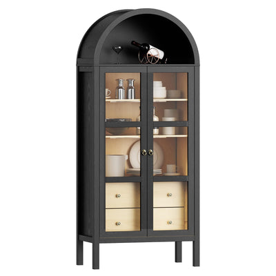 ROOMTEC Modern Farmhouse Arched Cabinet with Auto Sensor Light and Adjustable Shelves in Black Oak