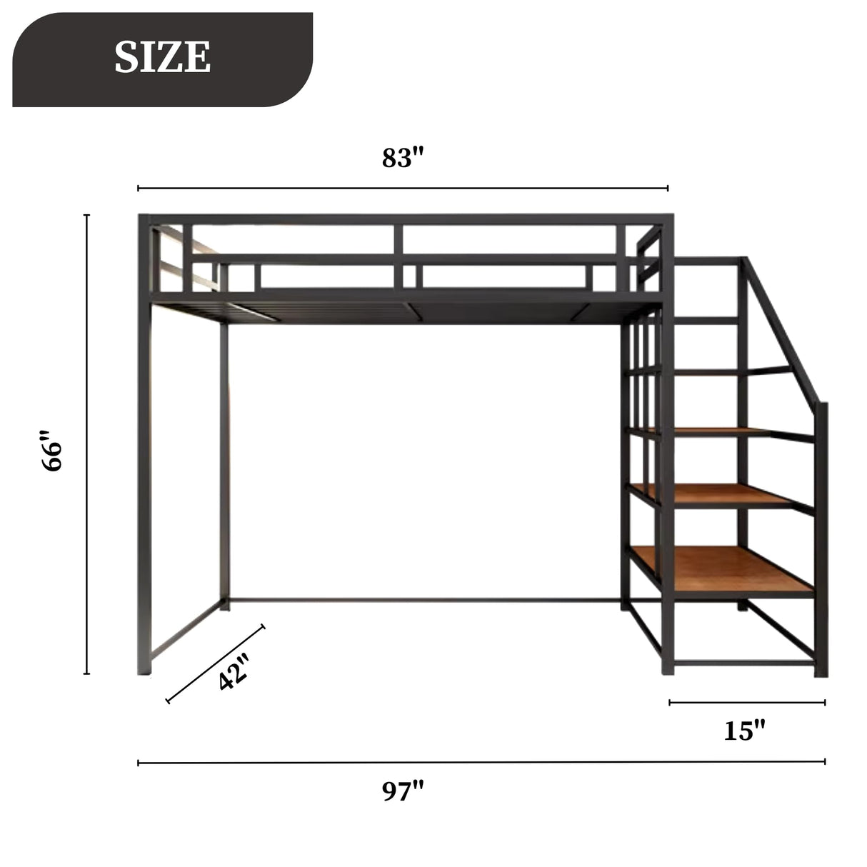 Dreame. Modern LoftPro Twin XL Metal Loft Bed Frame with Storage Shelves & Stairs, Space-Saving Design, Black Finish Dreame.