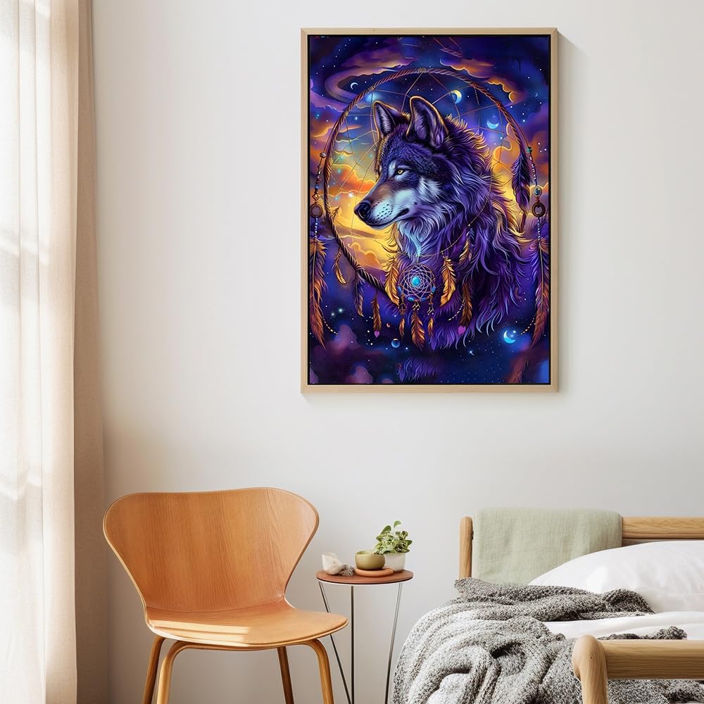 Dorwendis Wolf Diamond Art Kits for Adults, 5D Wolf Diamond Painting Kits for Adults, DIY Round Full Drill Diamond Art Craft for Home Wall Decor 12x16inch Dorwendis