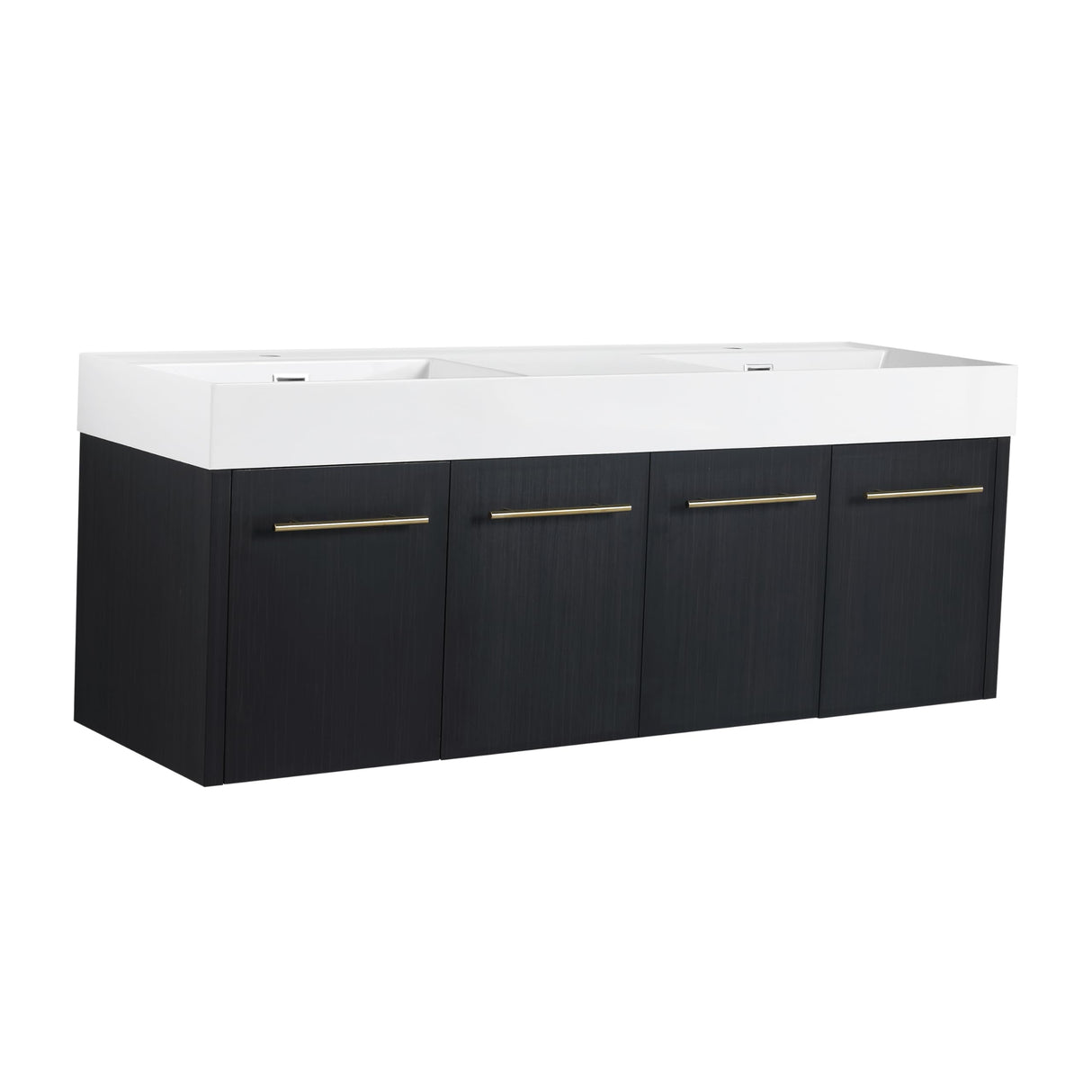 Minheola 60 inch Bathroom Vanity with Sink, Modern Double Sink Bathroom Vanity, Floating Bathroom Vanity with Thick Edged Resin Basin & Soft Close Doors, 60" Wall Mounted Black Bathroom Vanity Cabinet Minheola